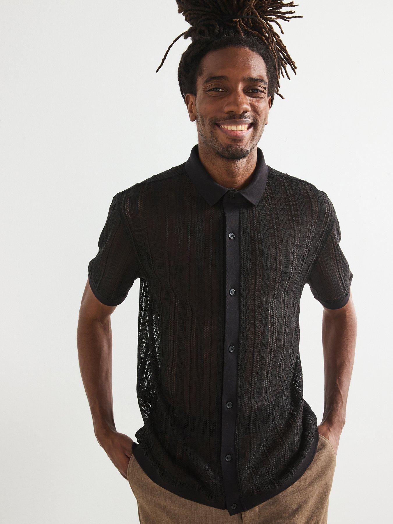 Image 1 of 6 of Very Man Crochet Shirt - Black