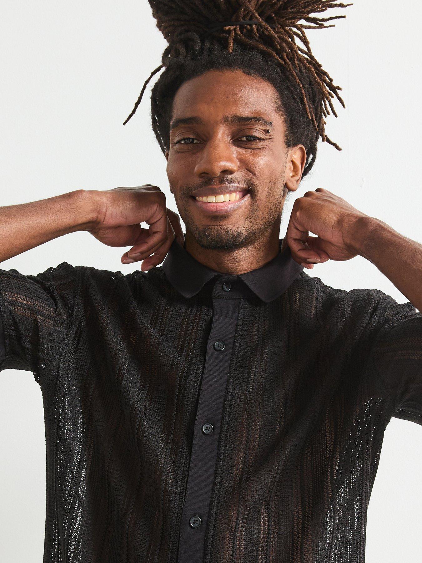 Image 4 of 6 of Very Man Crochet Shirt - Black