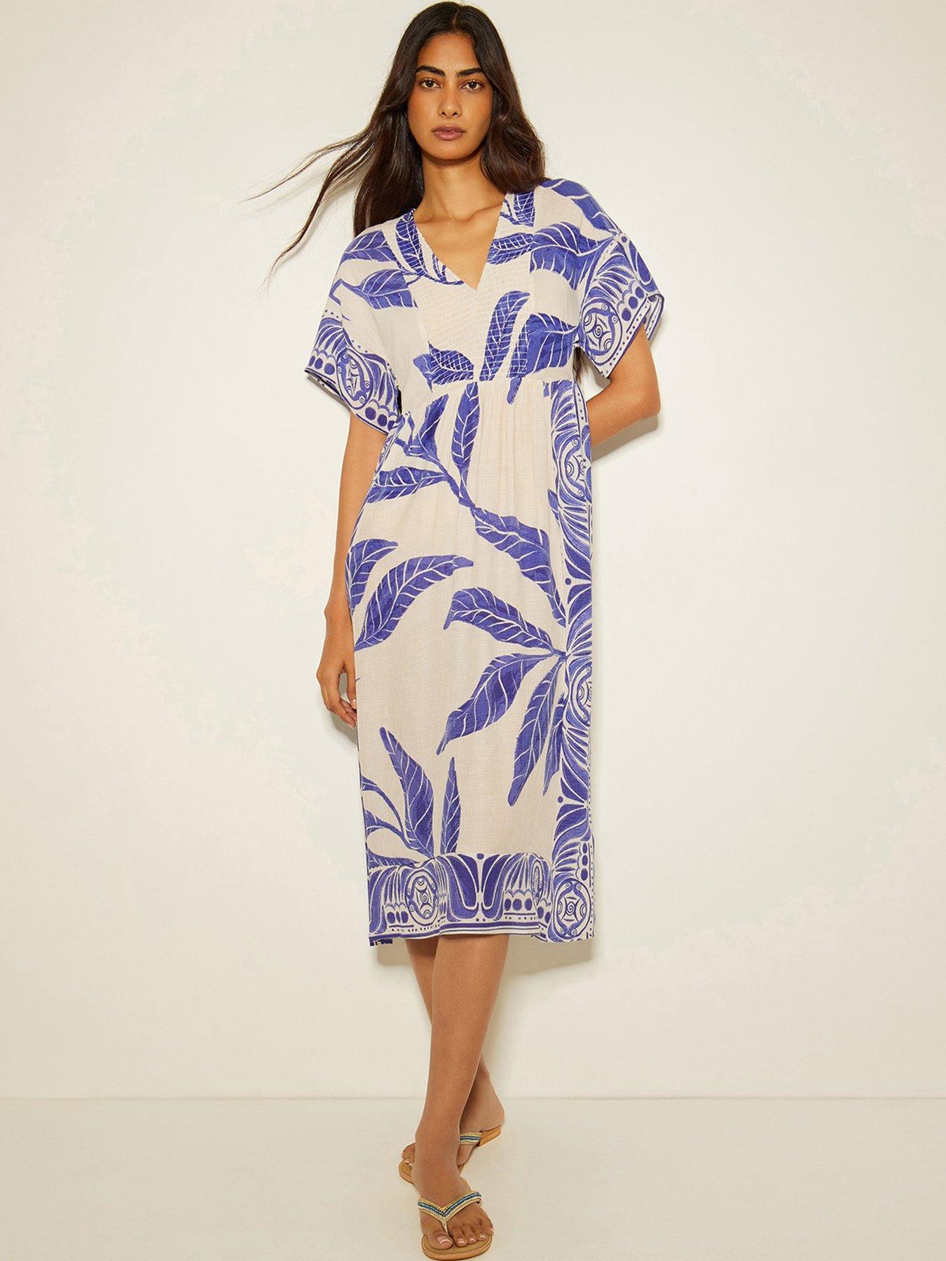Image 1 of 4 of Monsoon Dinah Print Dress - White
