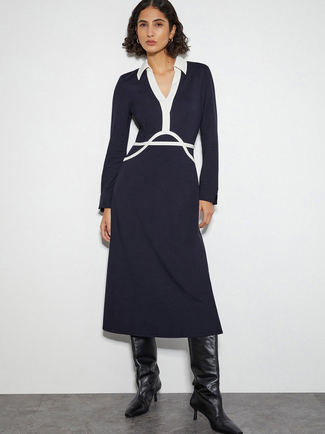 Image 1 of 5 of Monsoon Jay Jersey Collar Dress - Navy