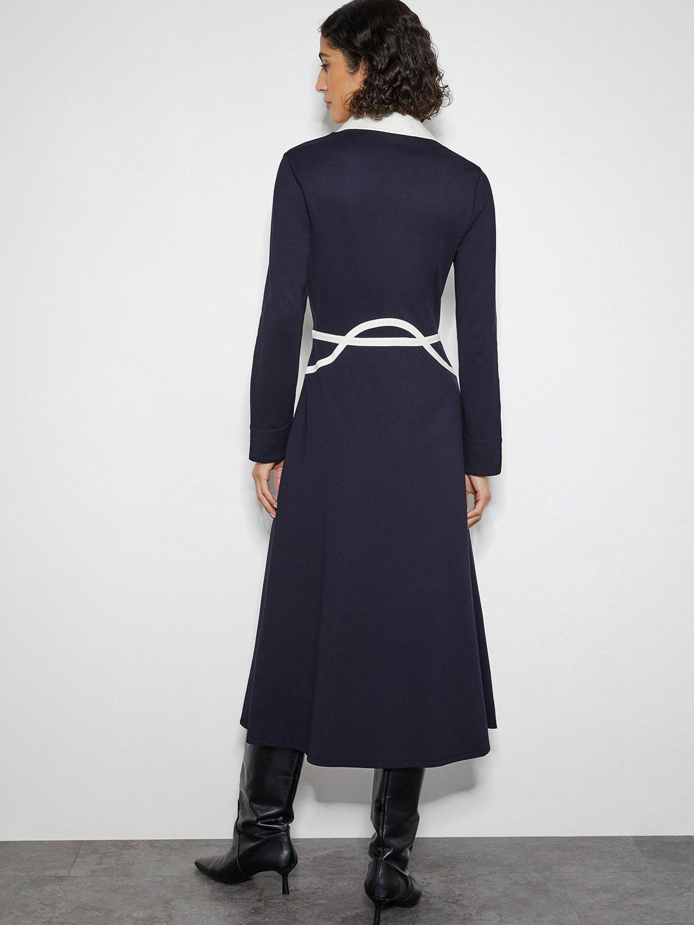 Image 2 of 5 of Monsoon Jay Jersey Collar Dress - Navy