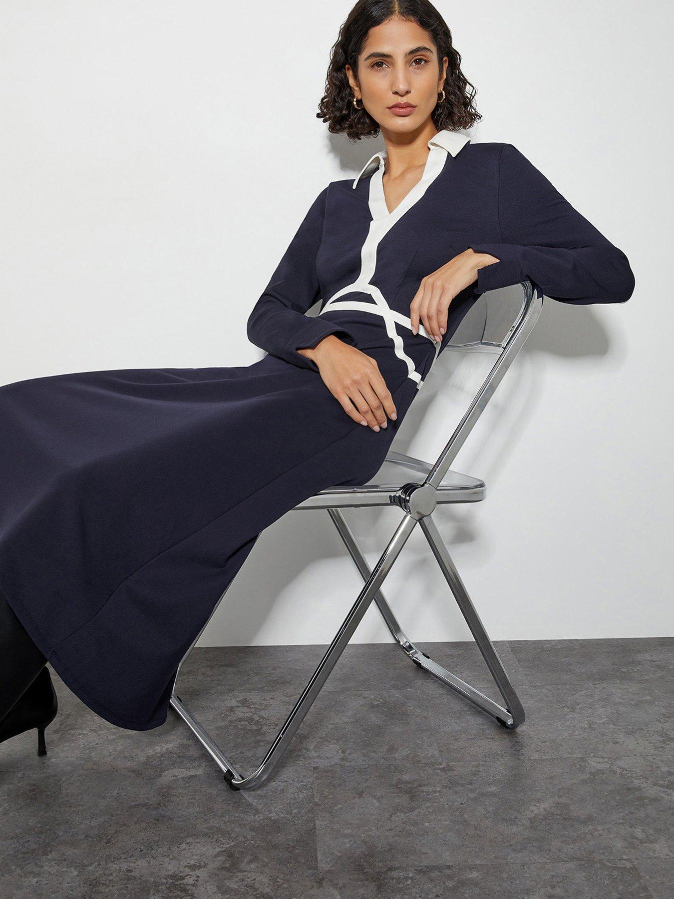 Image 5 of 5 of Monsoon Jay Jersey Collar Dress - Navy