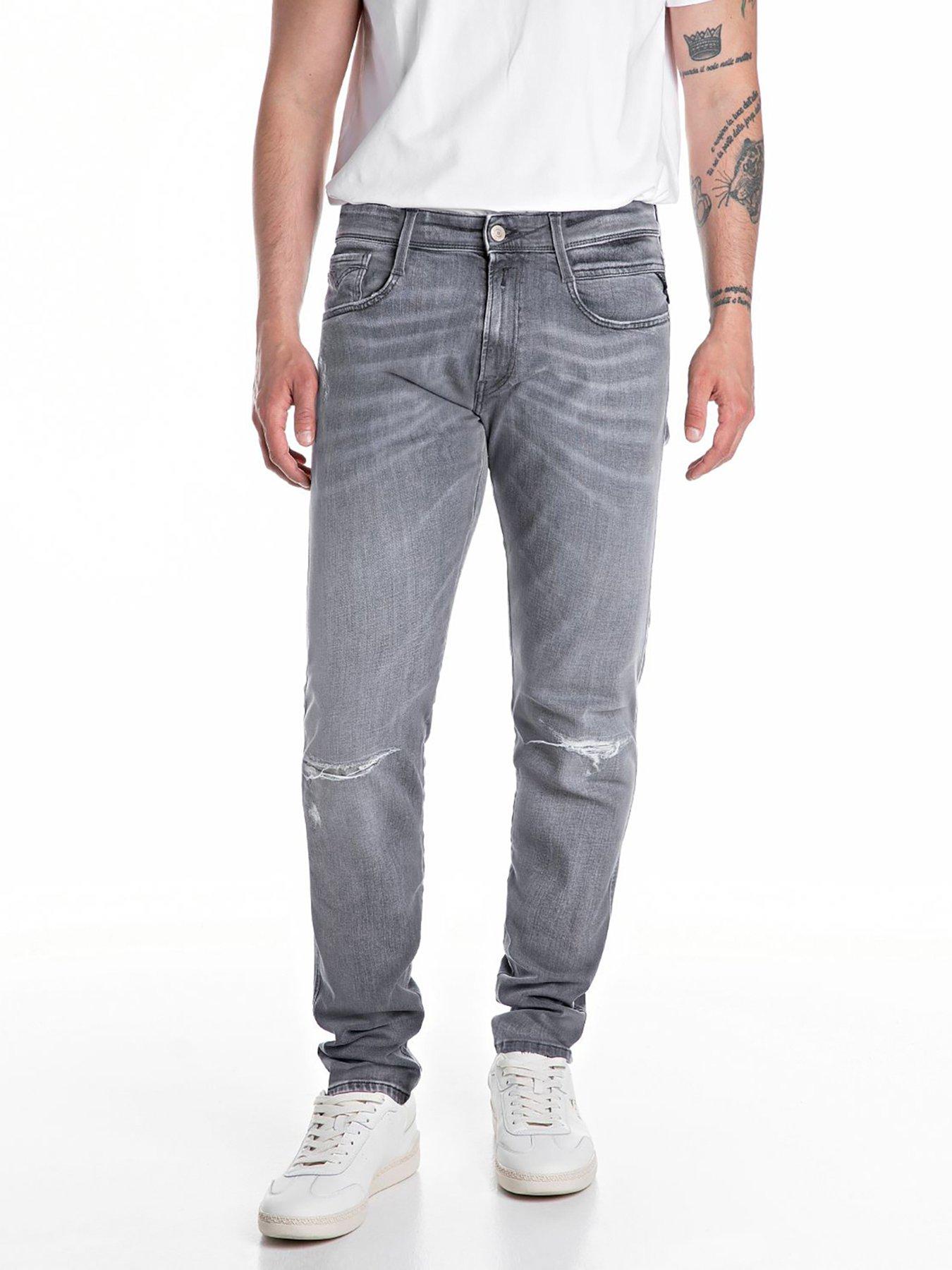 Replay Anbass Ripped Slim Fit Jeans- Grey