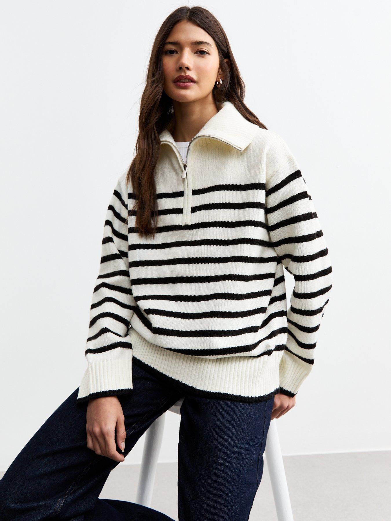 undefined Striped Half Zip Jumper - White