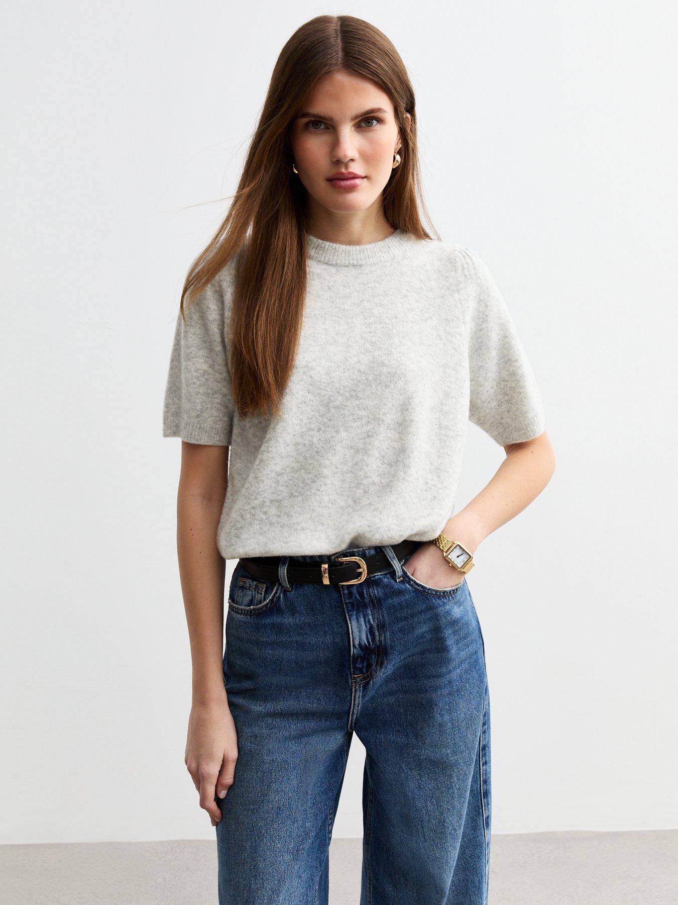 new-look-light-grey-puff-sleeve-knit-top