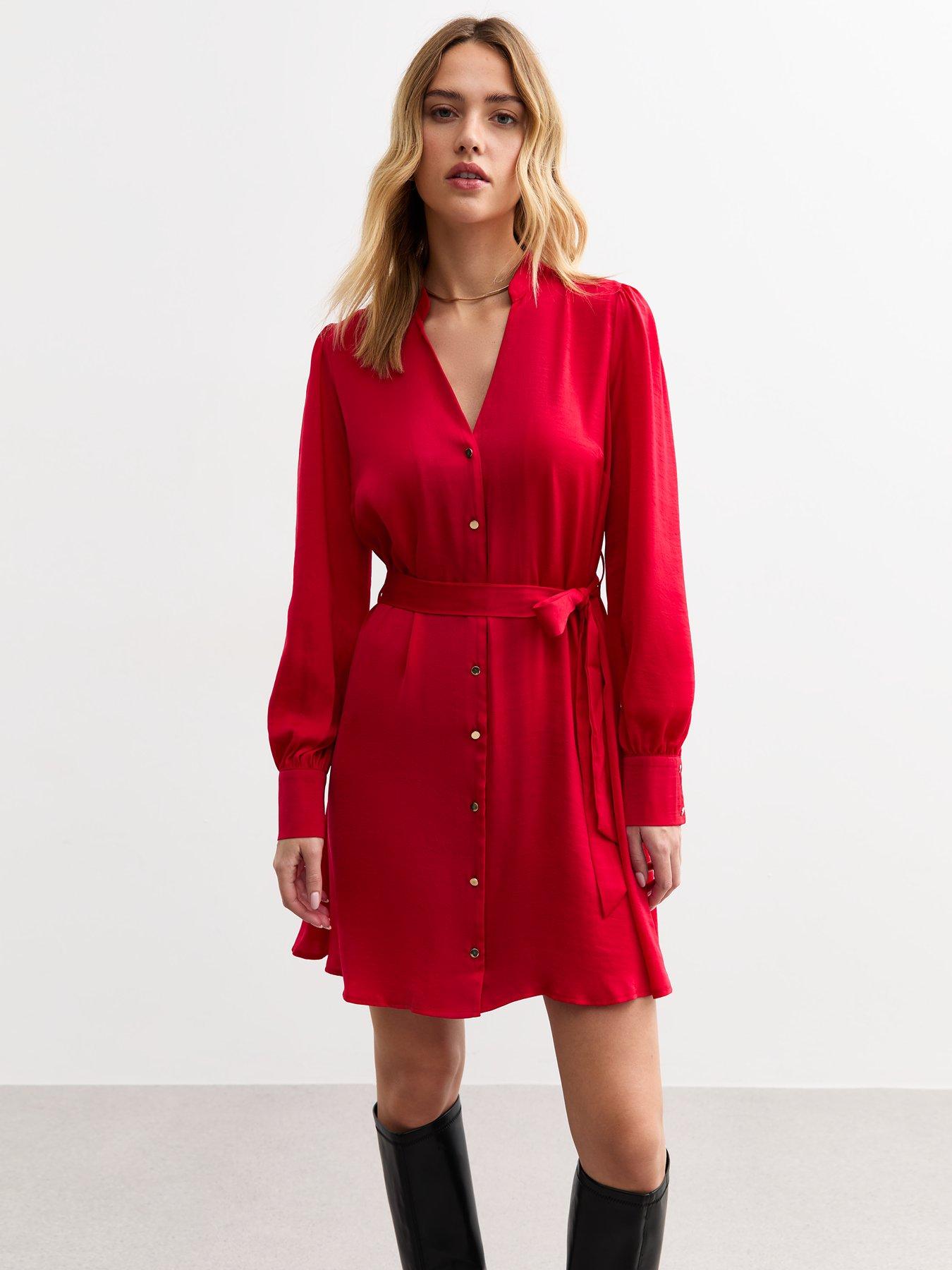 new-look-red-v-neck-satin-mini-dress