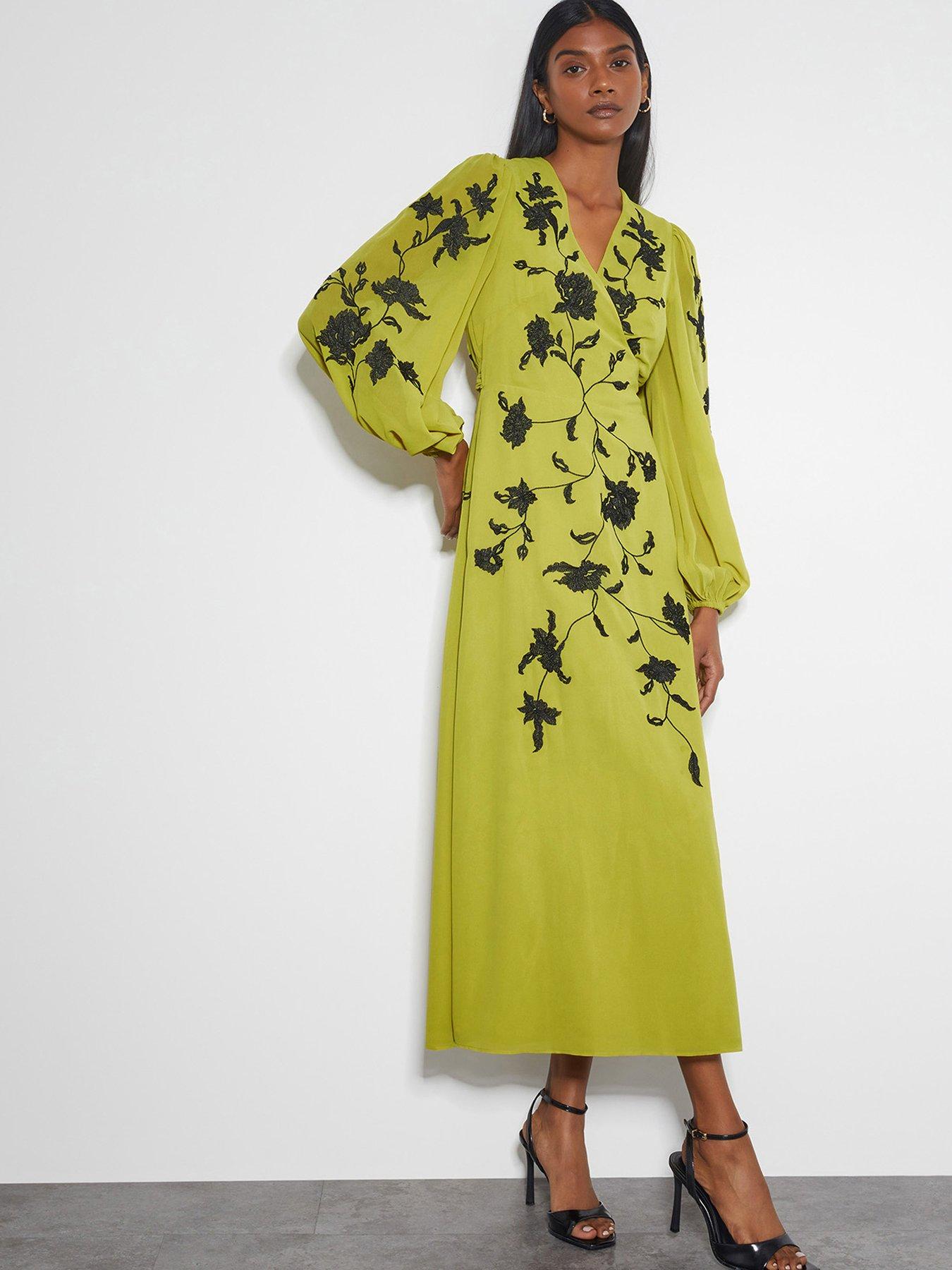 Image 1 of 5 of Monsoon Willa Wrap Dress - Green