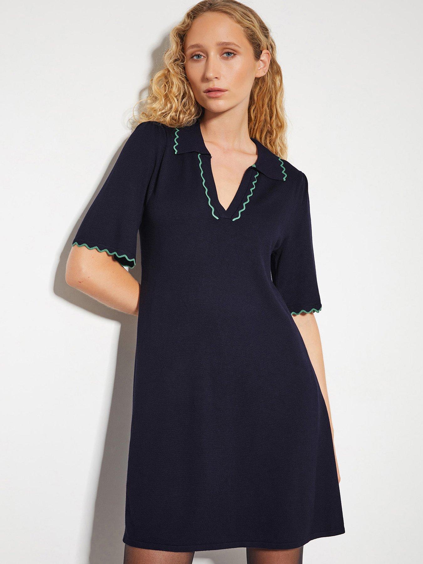 Image 1 of 5 of Monsoon Cole Collar Dress - Navy