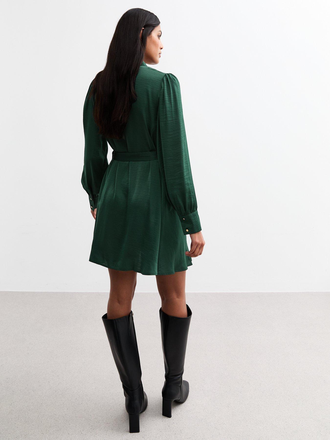 new-look-dark-green-v-neck-satin-mini-dressstillFront