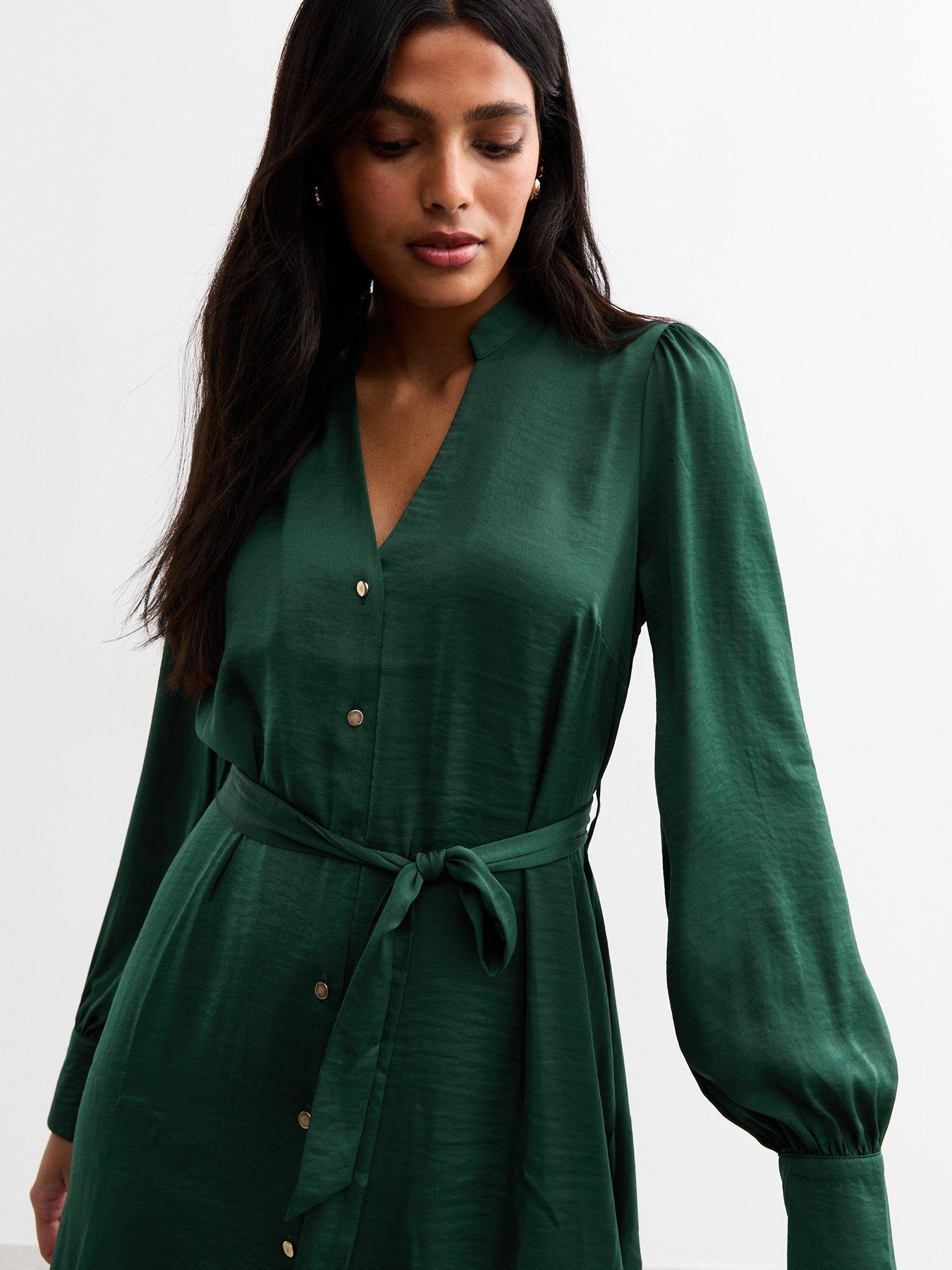 new-look-dark-green-v-neck-satin-mini-dressoutfit