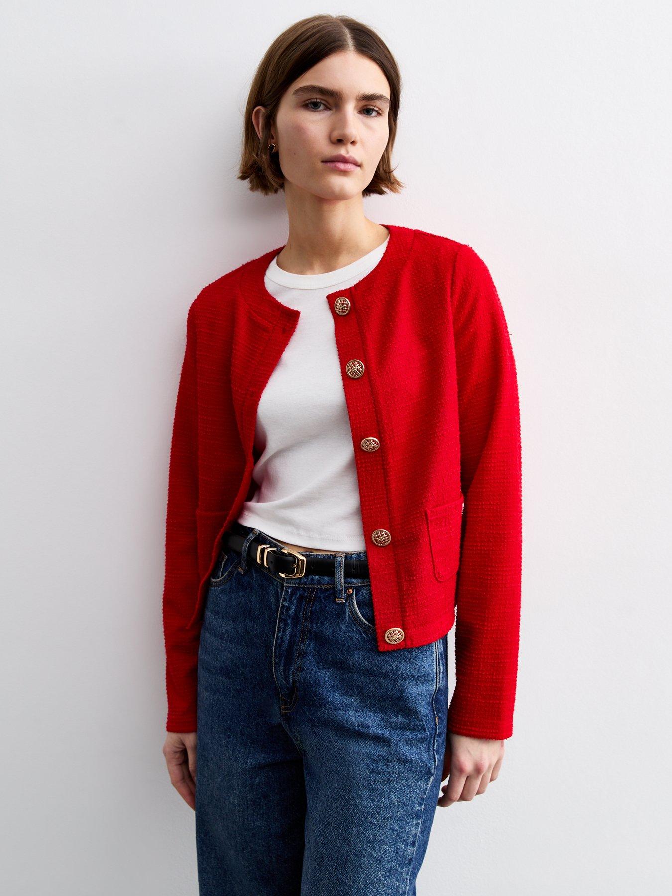 undefined Boucle Jersey Cardigan - Red