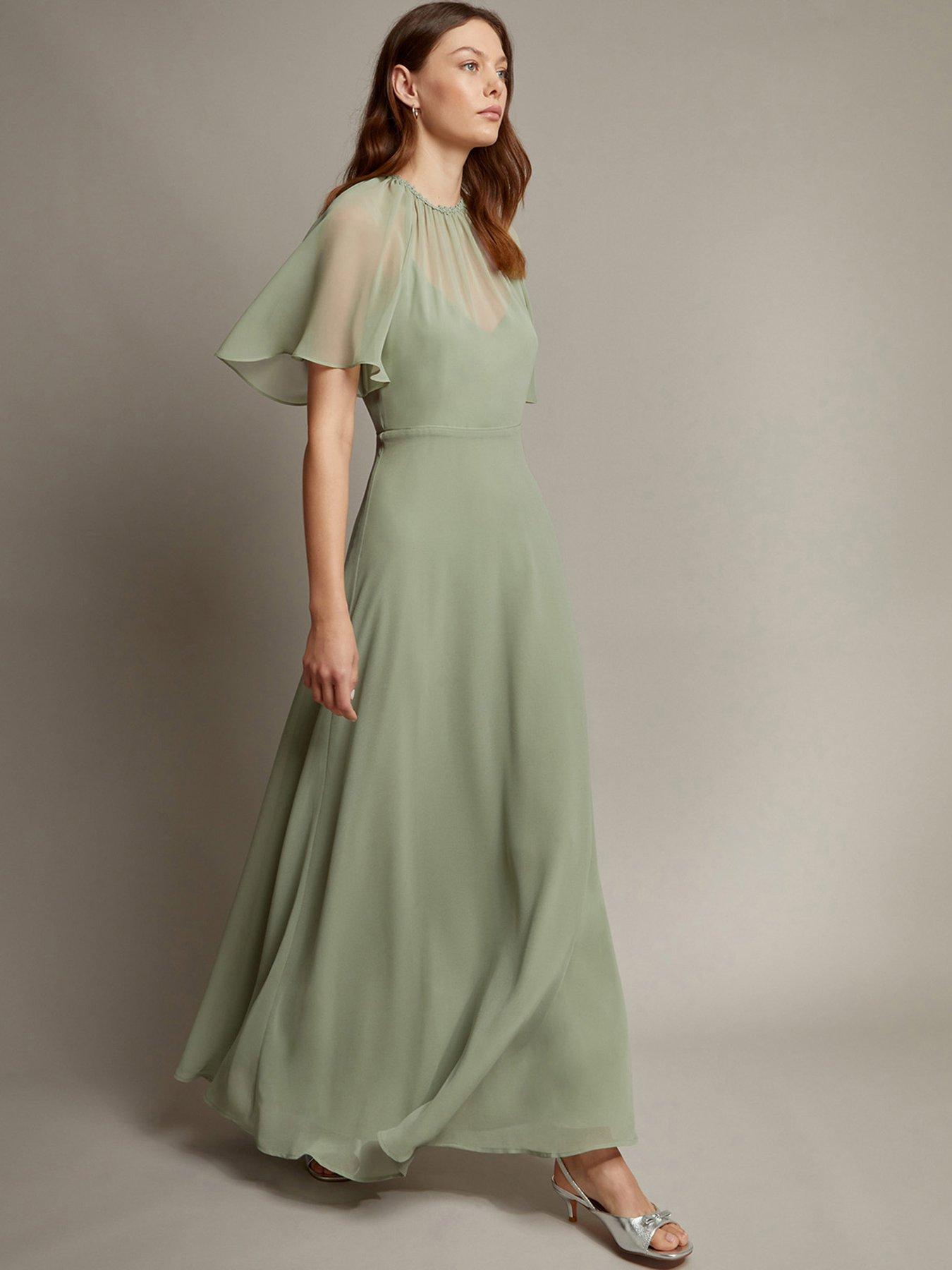 Monsoon Mona Angel Sleeve Dress Sage - Green