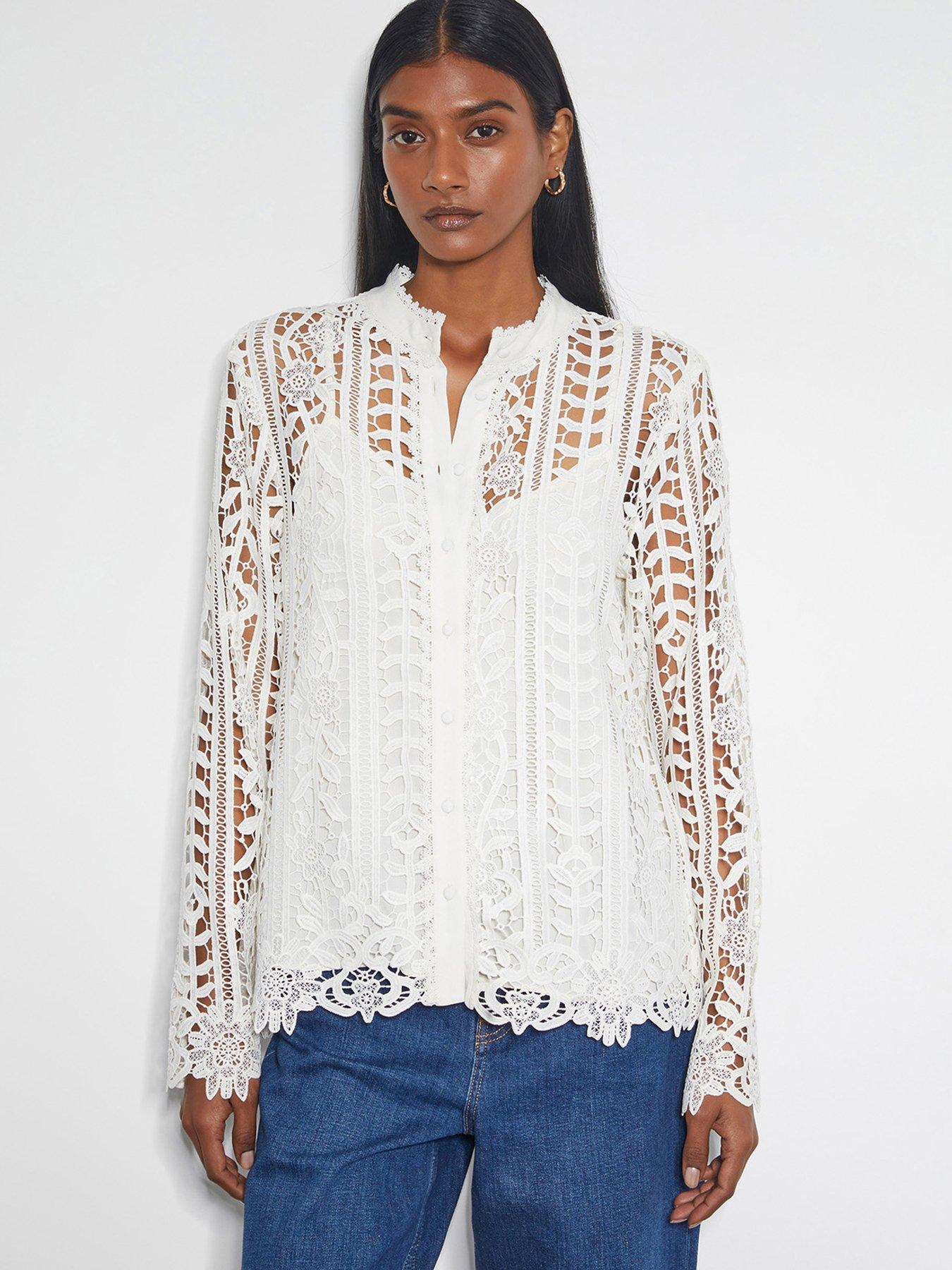 Image 1 of 4 of Monsoon Lottie Lace Top - Cream