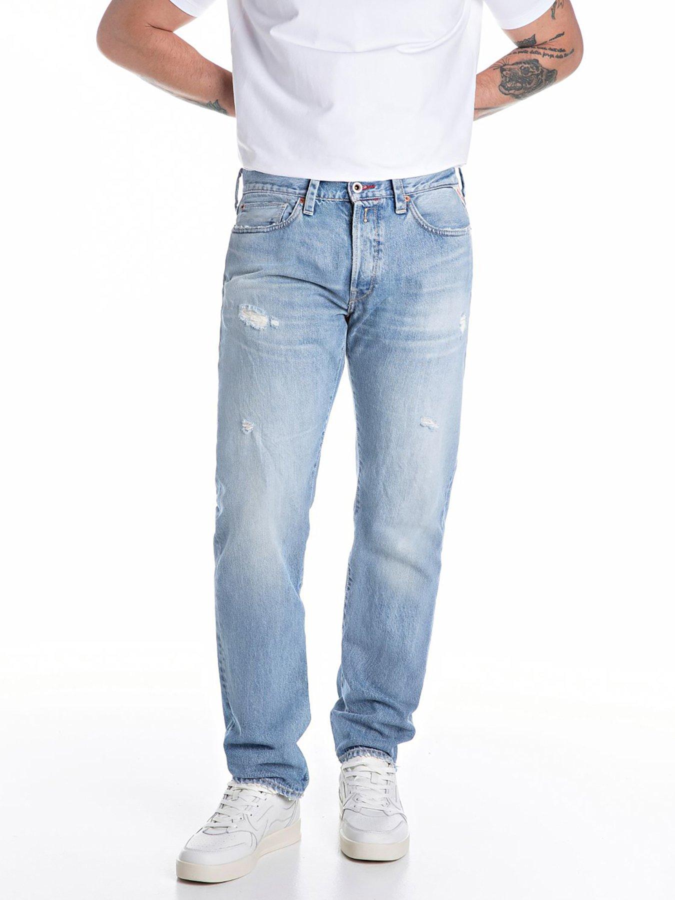 Replay Neaal Distressed Regular Fit Jeans - Light Blue