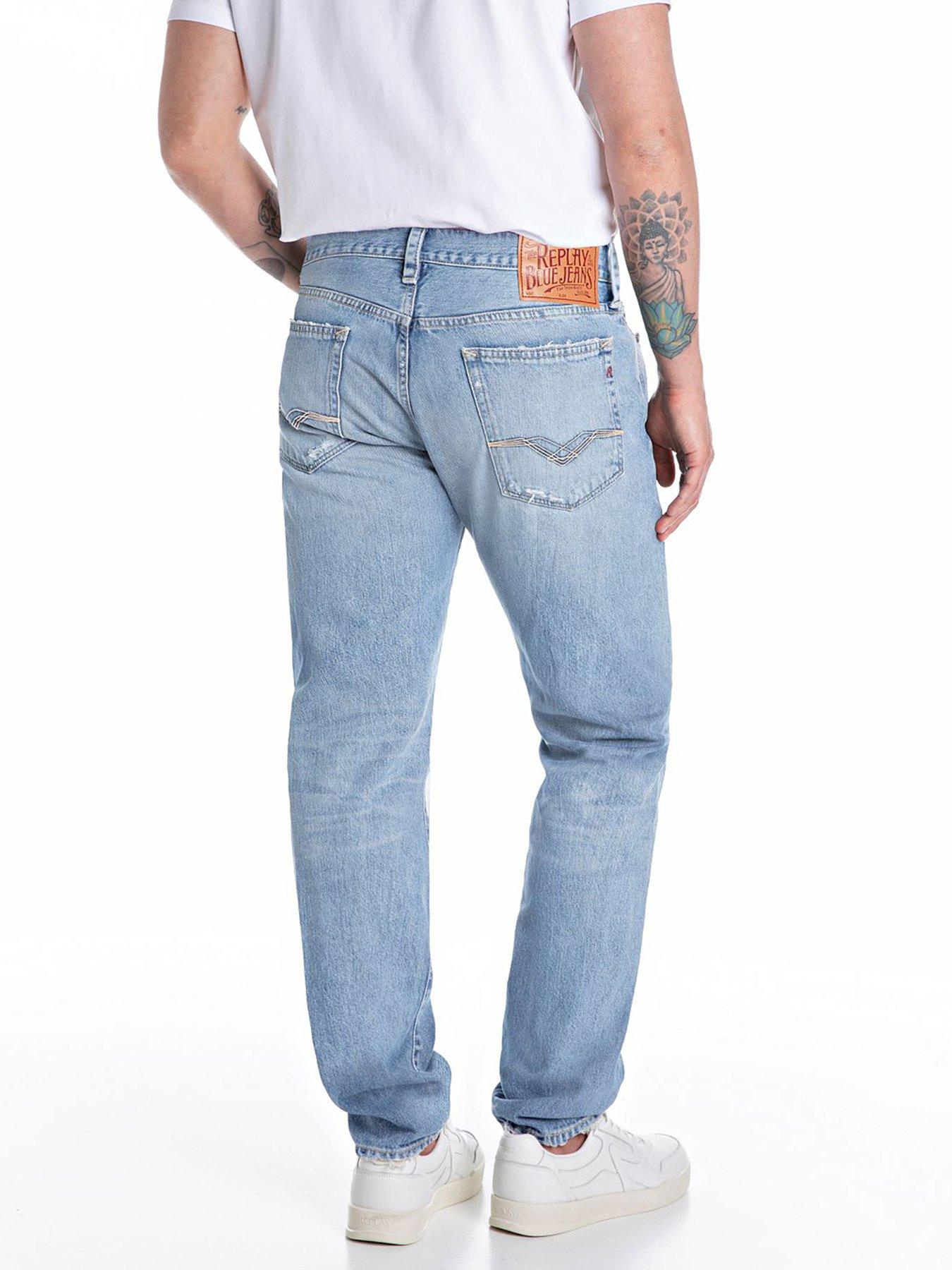 Image 2 of 2 of Replay Neaal Distressed Regular Fit Jeans - Light Blue