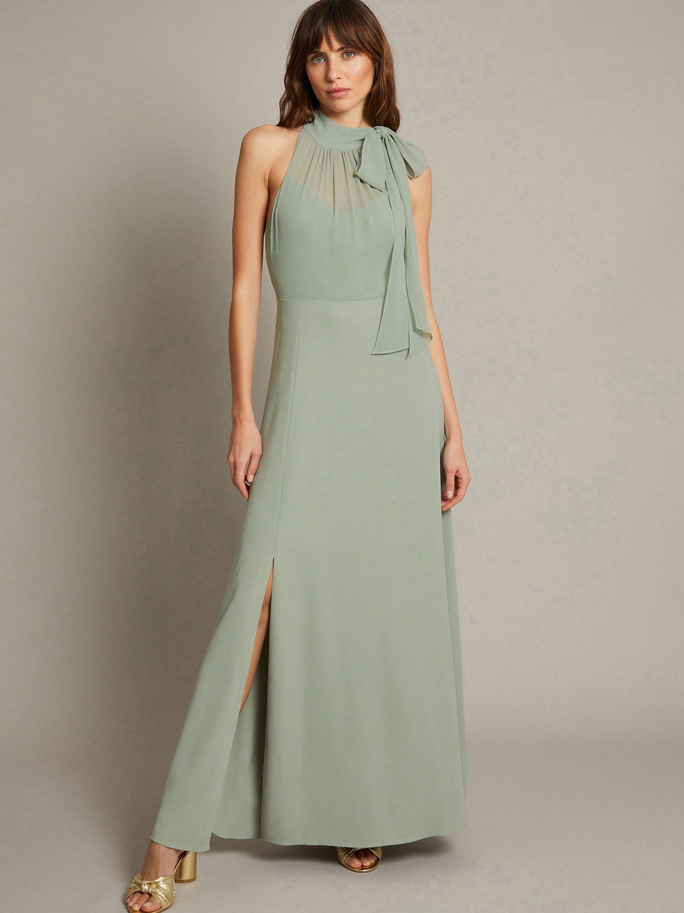Image 1 of 5 of Monsoon Monica Halter Dress - Green