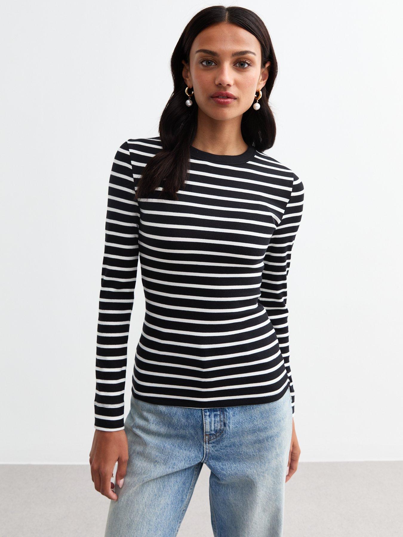 new-look-striped-ribbed-crew-neck-long-sleeve-top--black