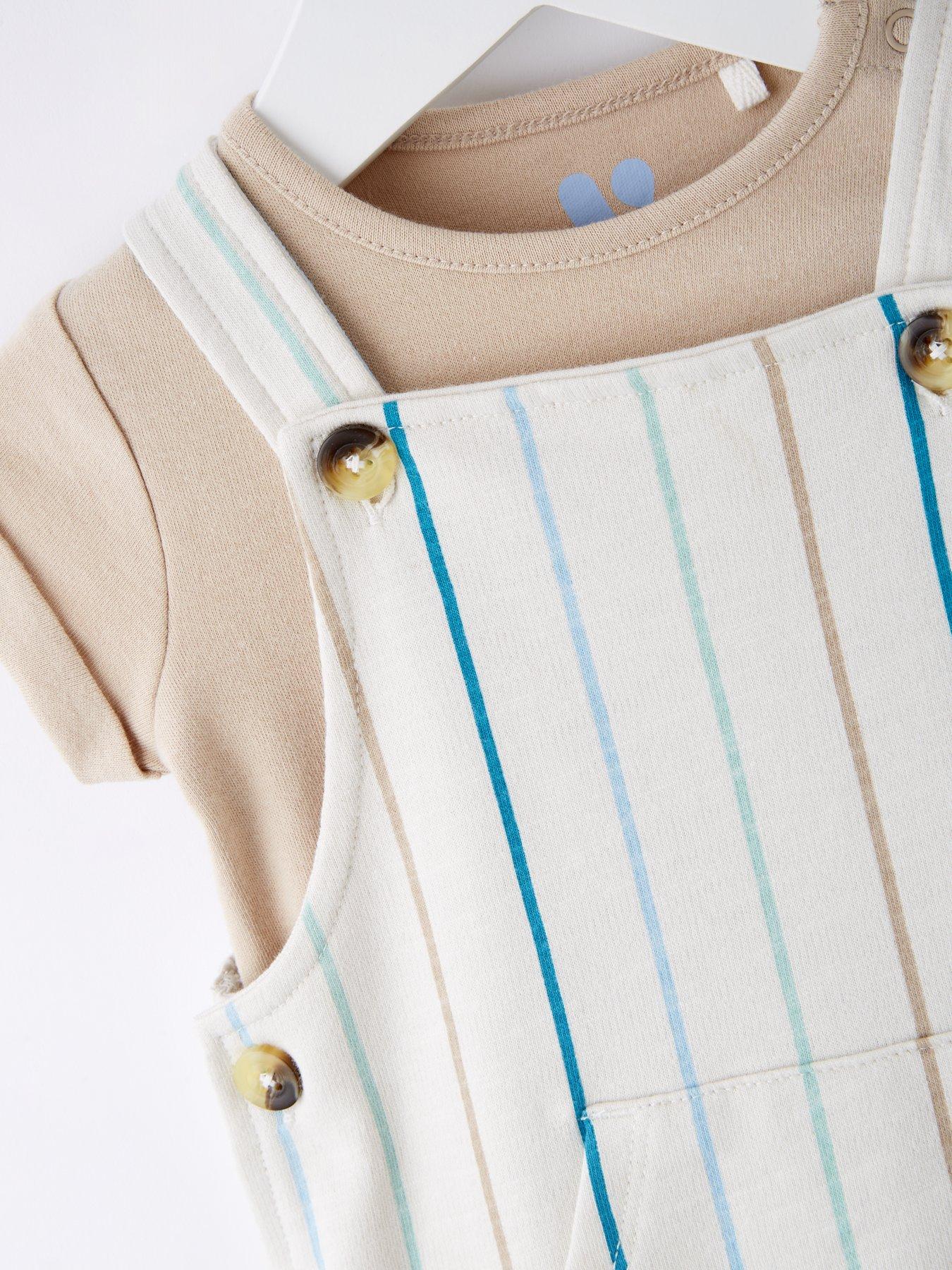 Image 4 of 5 of Mini V by Very Striped Dungaree and Bodysuit - White