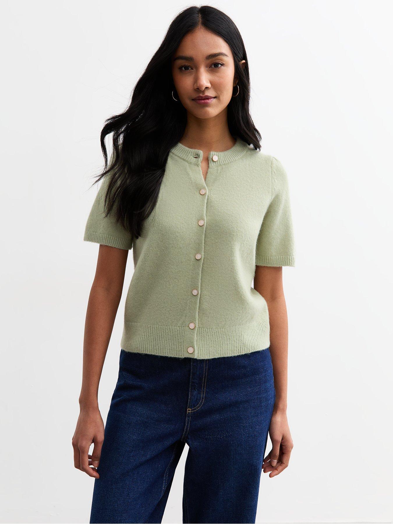 new-look-light-green-short-sleeve-button-up-cardigan