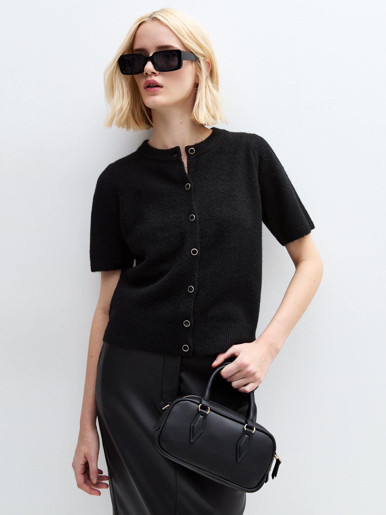 new-look-black-short-sleeve-button-up-cardigan