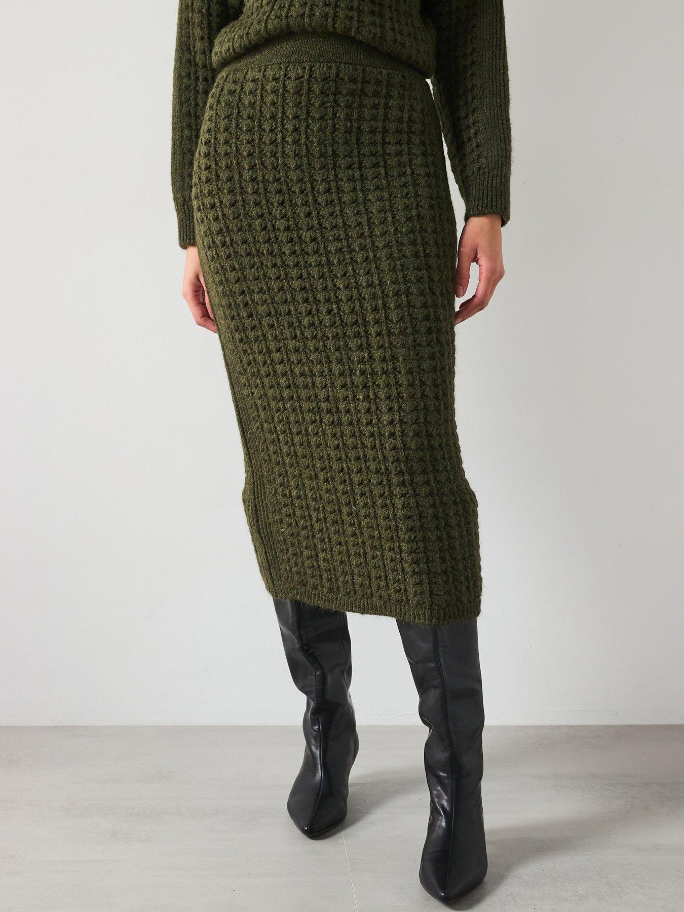 undefined Knitted Skirt- Khaki