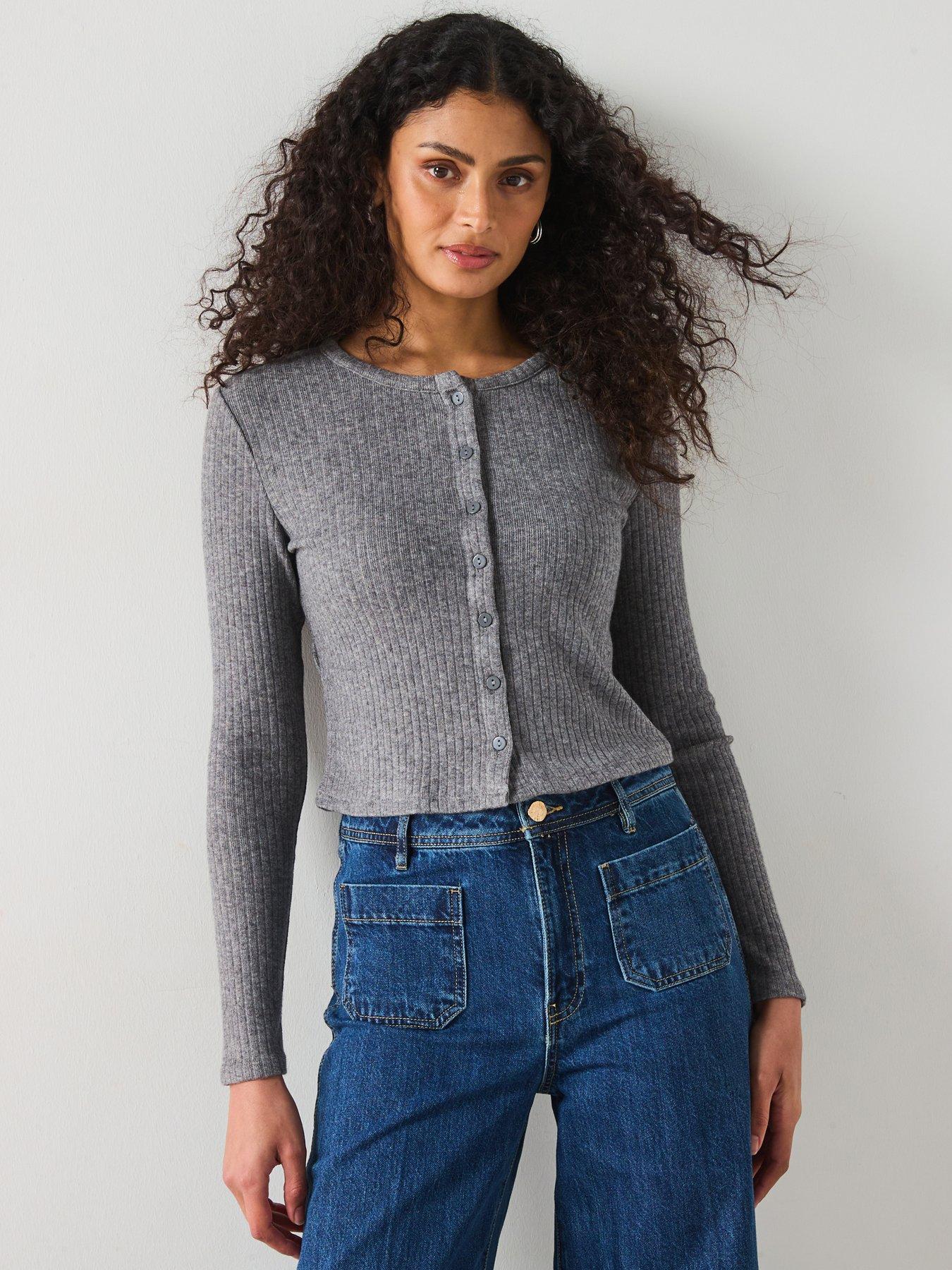 mango-ribbed-fitted-cardigan-grey