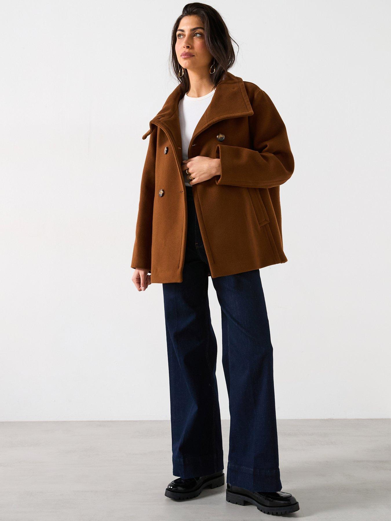 Image 3 of 6 of Mango Double-Breasted Wool Coat- Brown