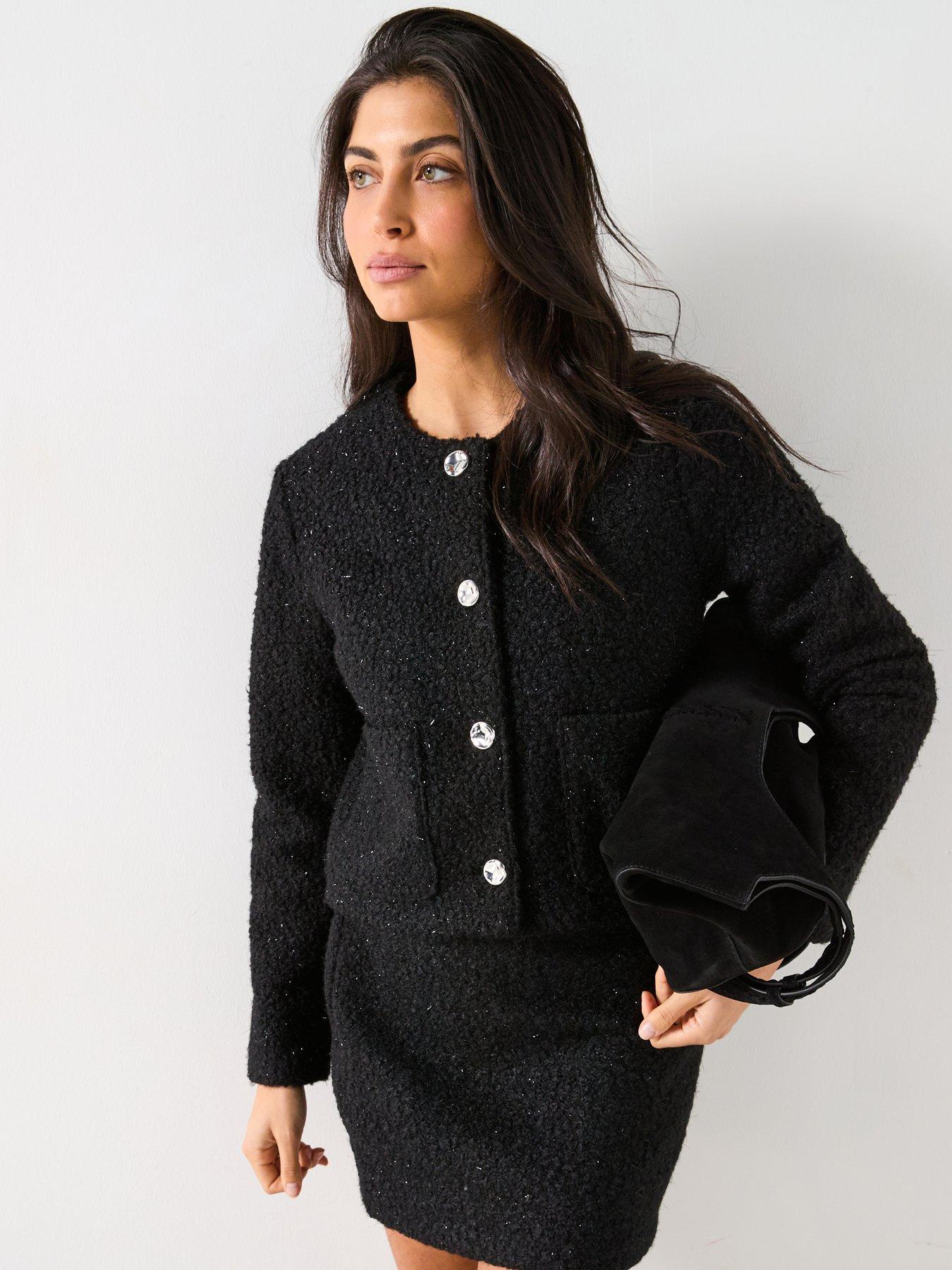 Image of Mango Boucle Jacket Co-Ord- Black