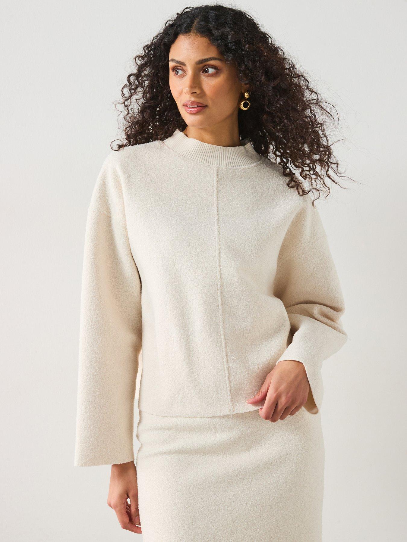 Image 1 of 6 of Mango Perkins Neck Boucle Sweatshirt - Cream