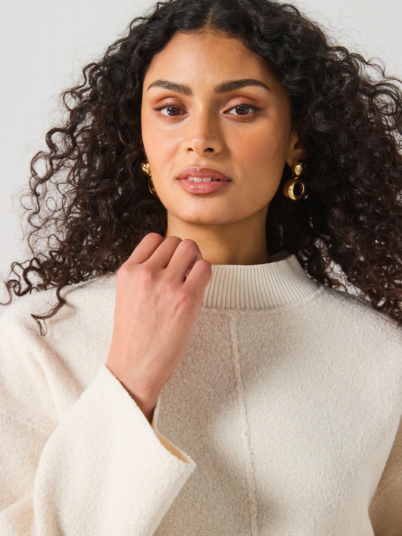 Image 4 of 6 of Mango Perkins Neck Boucle Sweatshirt - Cream