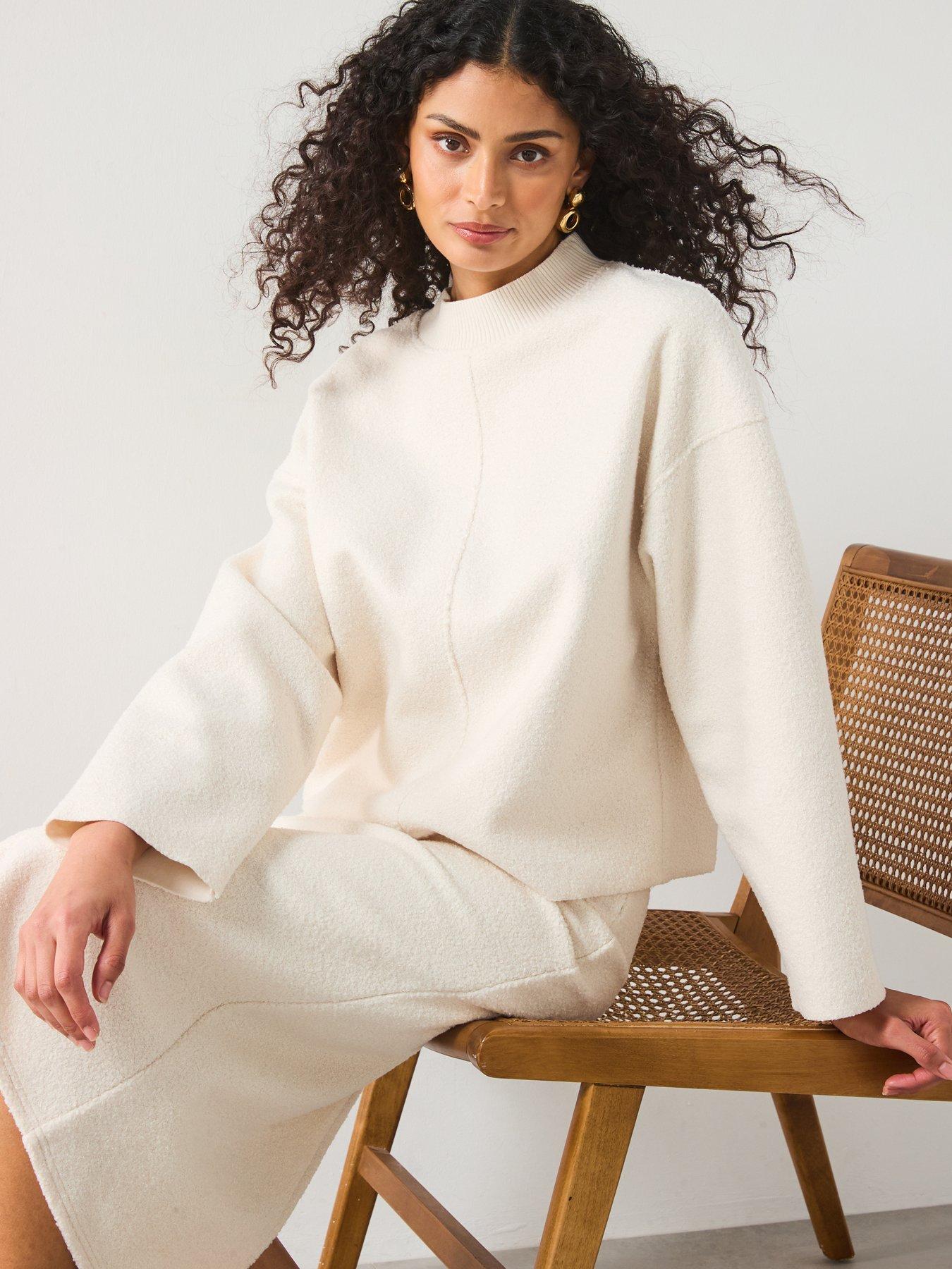 Image 6 of 6 of Mango Perkins Neck Boucle Sweatshirt - Cream