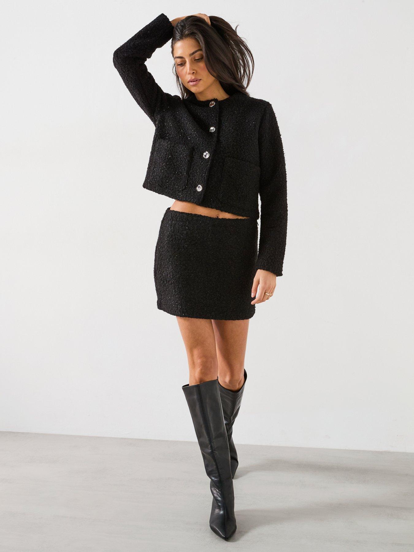 Image 3 of 6 of Mango Boucl&amp;Eacute; Mini Skirt- Black