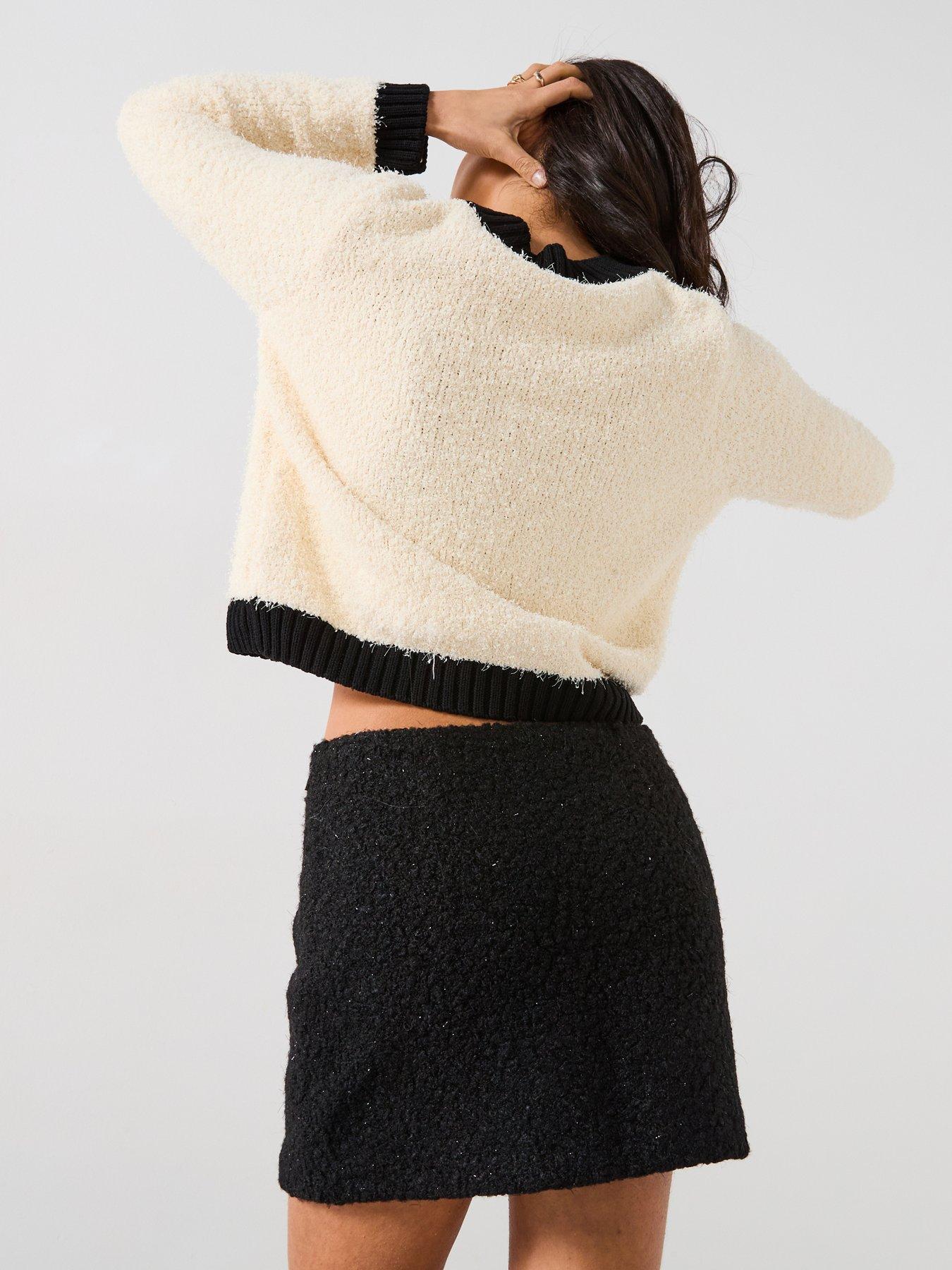 Image 4 of 6 of Mango Boucl&amp;Eacute; Mini Skirt- Black