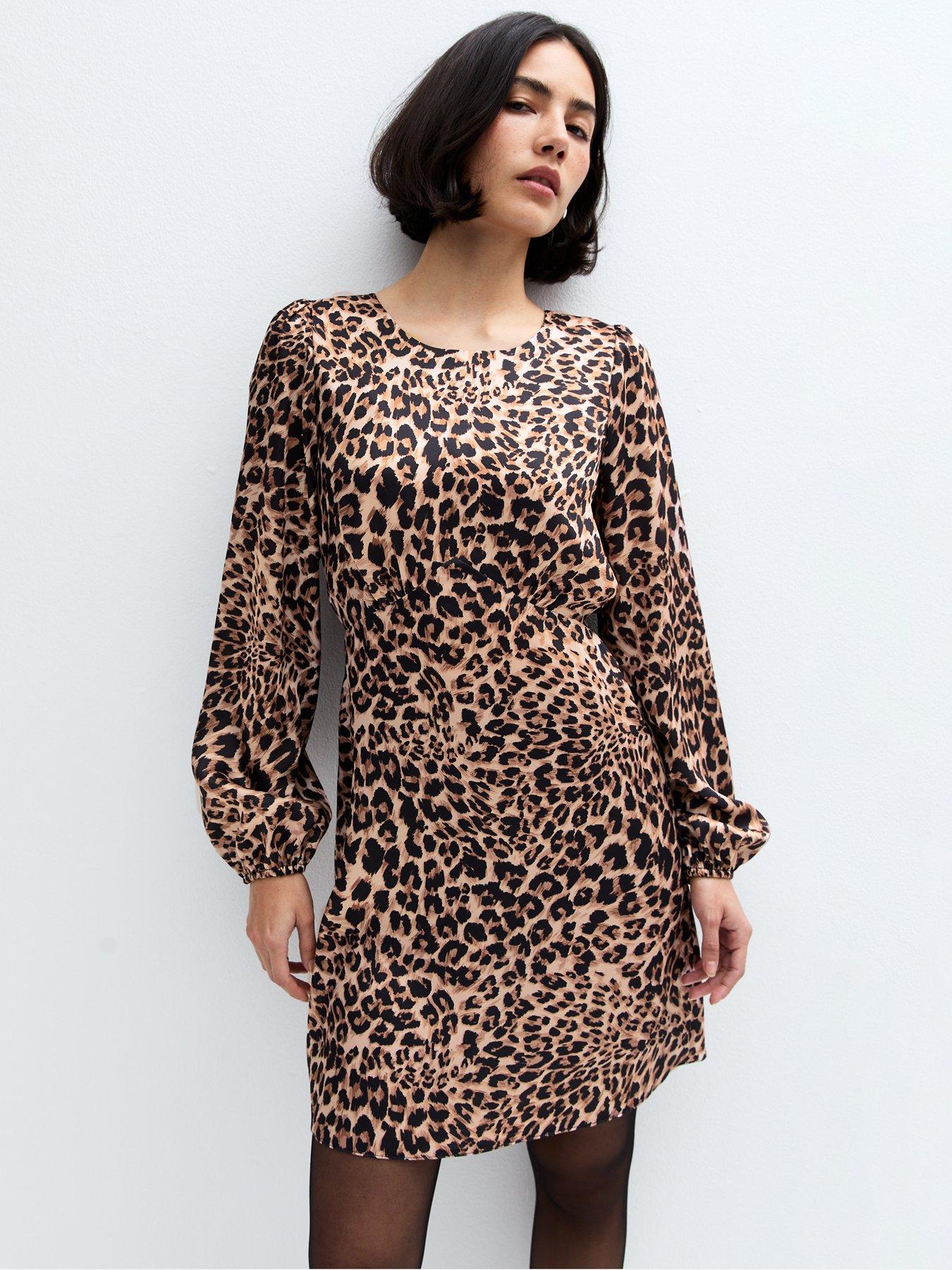 new-look-brown-leopard-print-satin-mini-dress