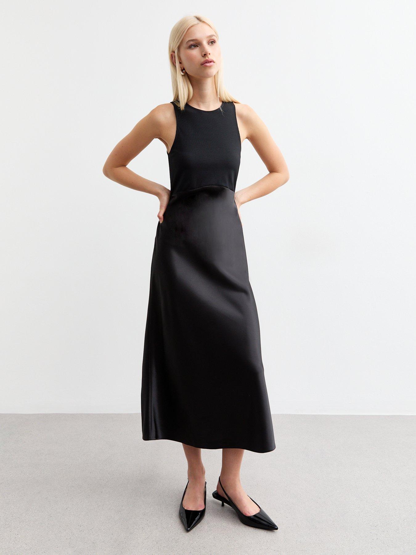 new-look-black-satin-skirt-midi-dress