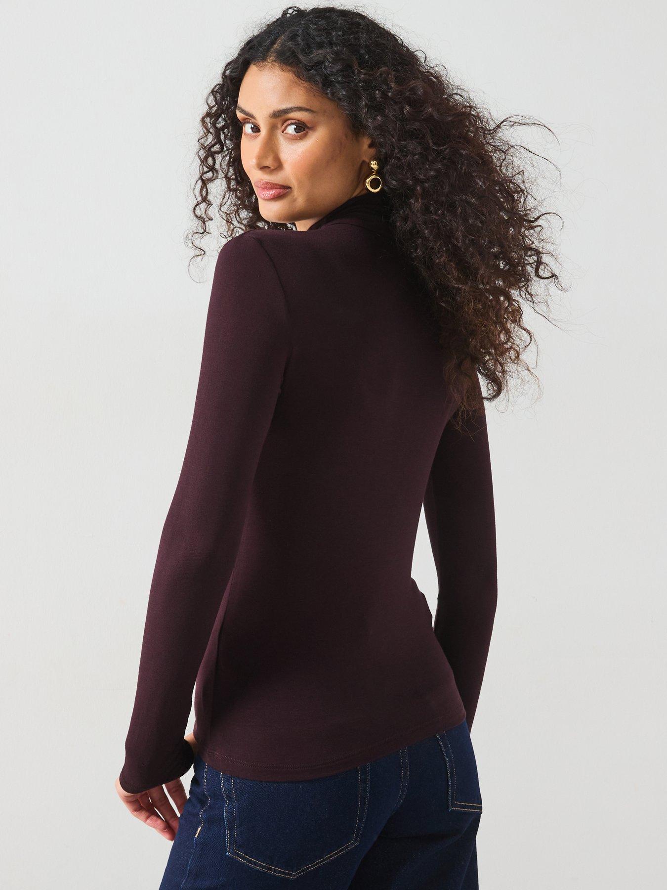 Image 2 of 6 of Mango High Neck Jersey Top - Burgundy