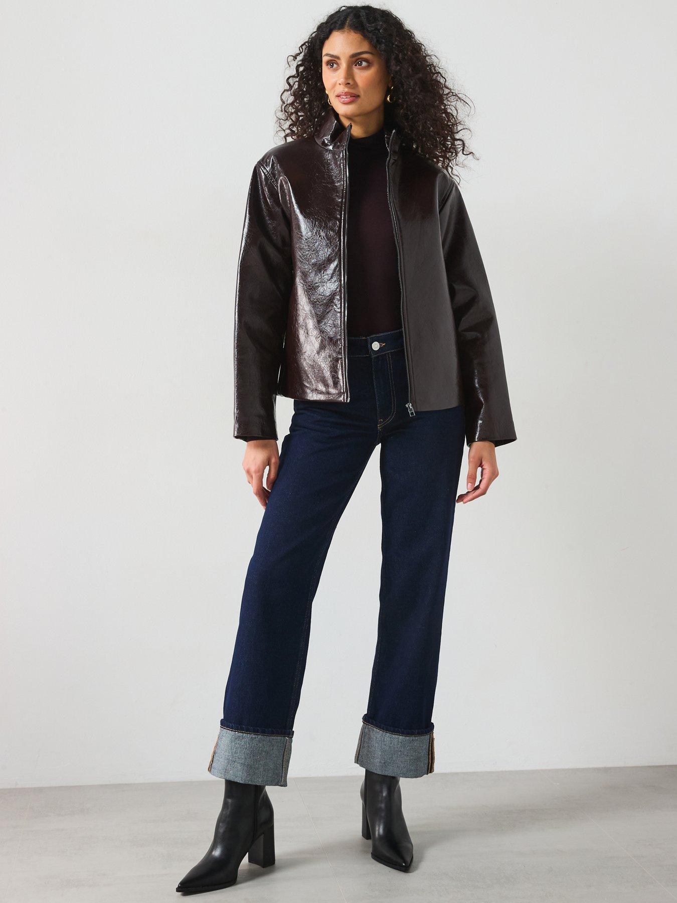 Image 3 of 6 of Mango High Neck Jersey Top - Burgundy