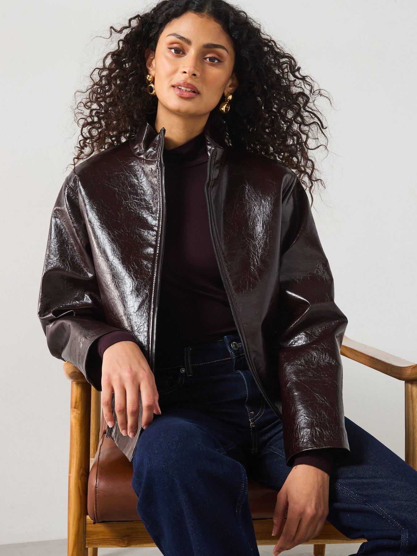 Image 4 of 6 of Mango High Neck Jersey Top - Burgundy