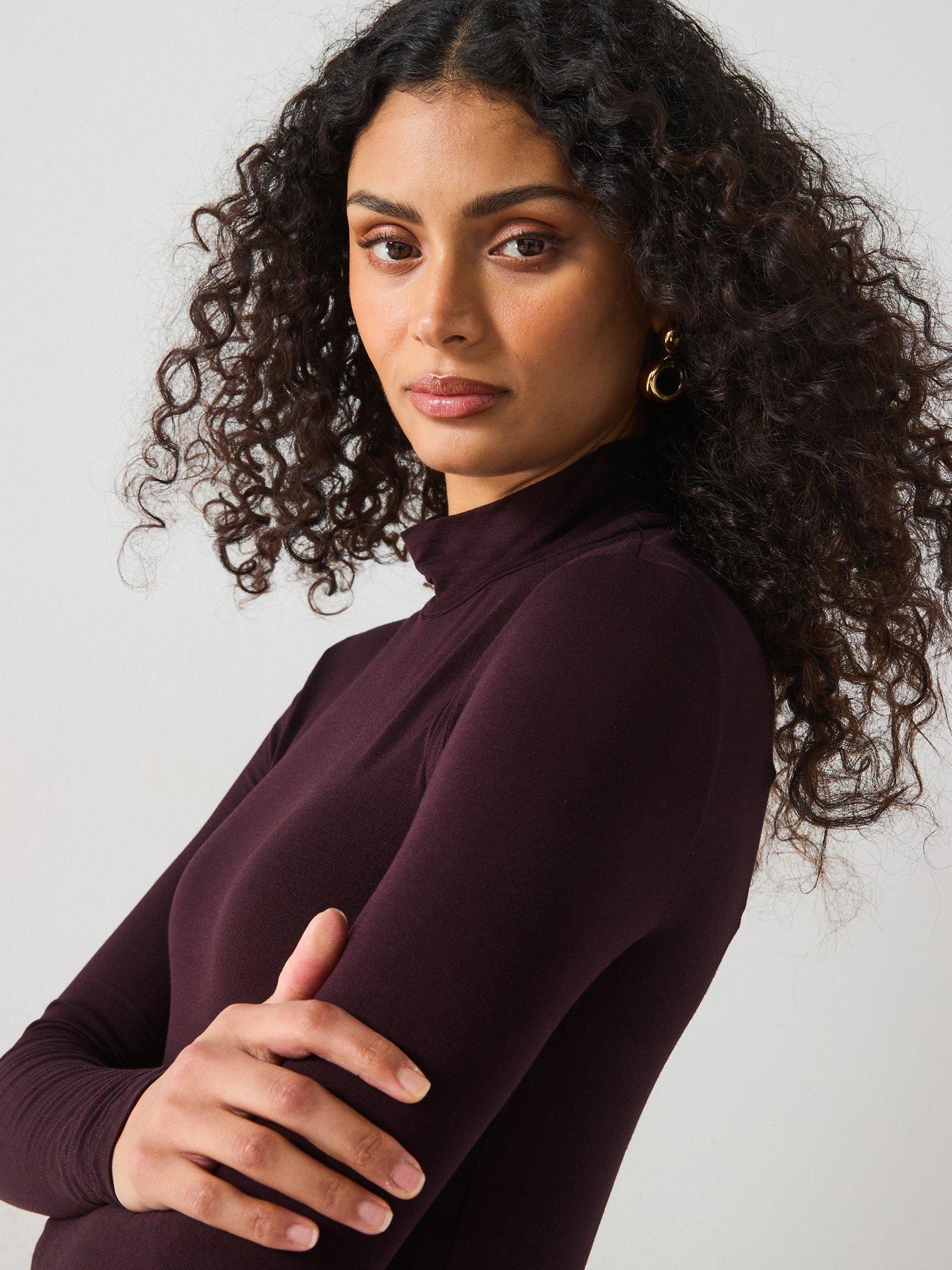 Image 5 of 6 of Mango High Neck Jersey Top - Burgundy