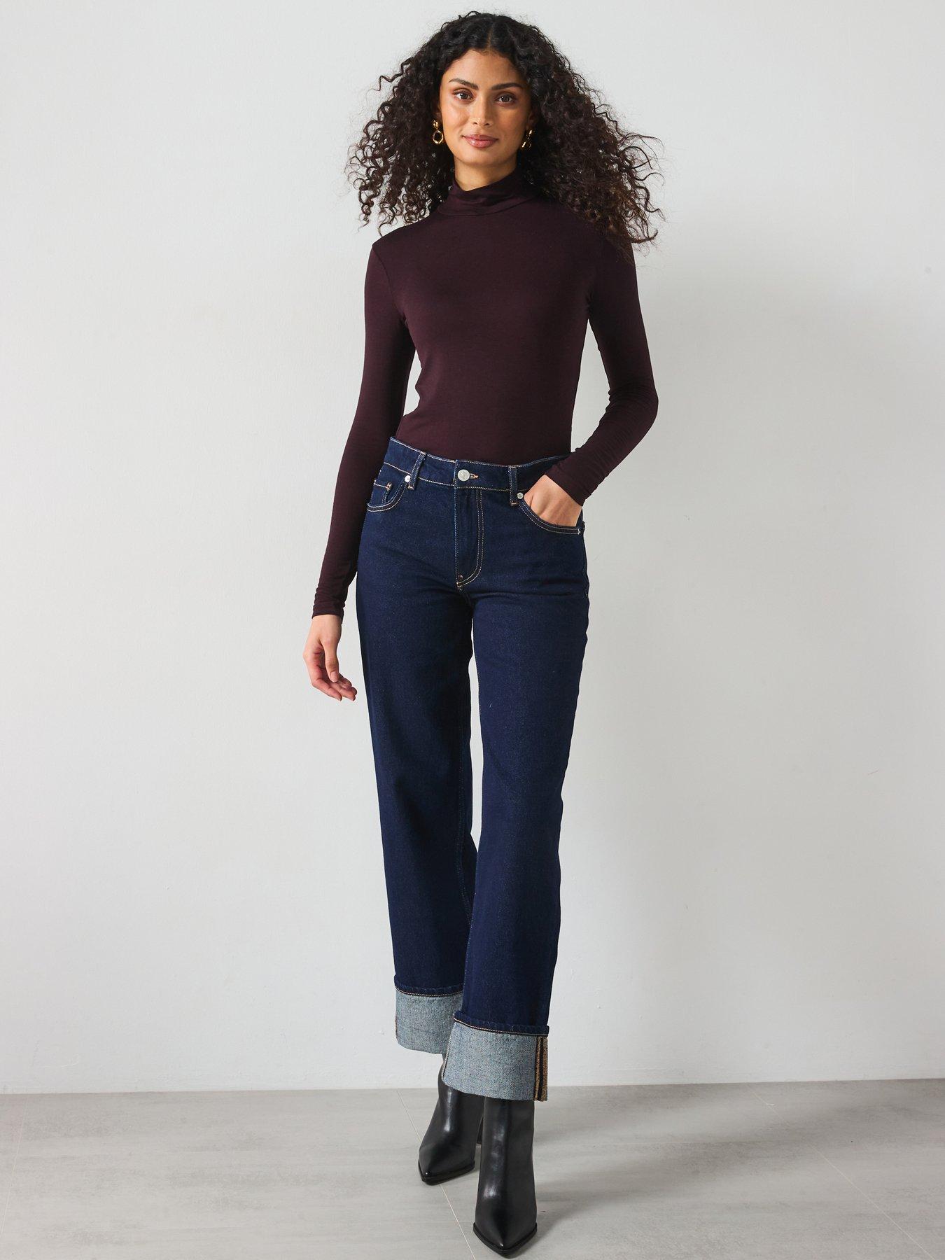 Image 6 of 6 of Mango High Neck Jersey Top - Burgundy