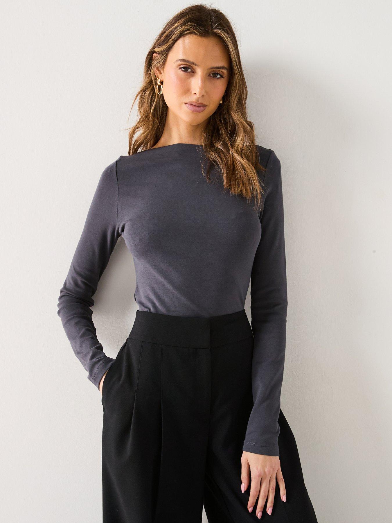 mango-long-sleeve-slash-neck-top-dark-grey