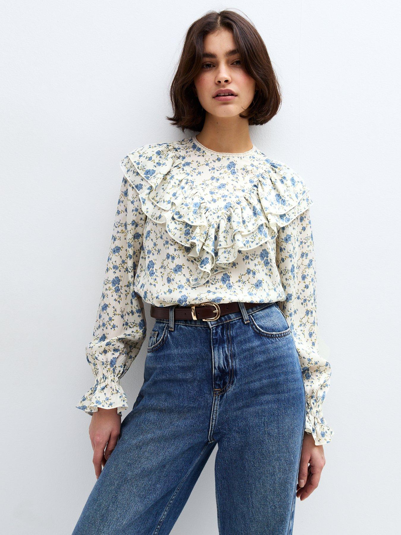 new-look-white-floral-print-frill-yoke-shirt