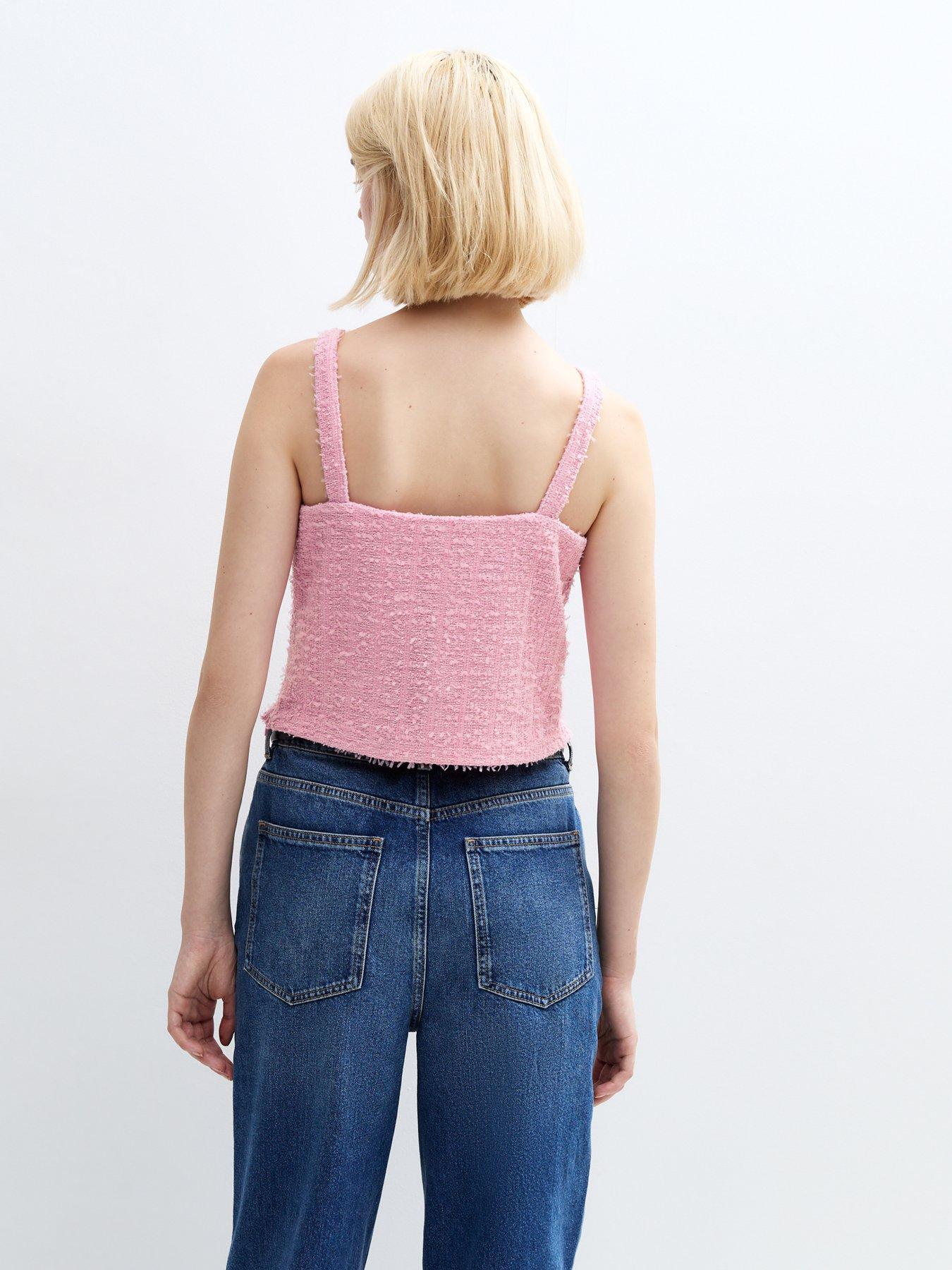 Image 2 of 5 of New Look Pink Textured Button Detail Cropped Vest