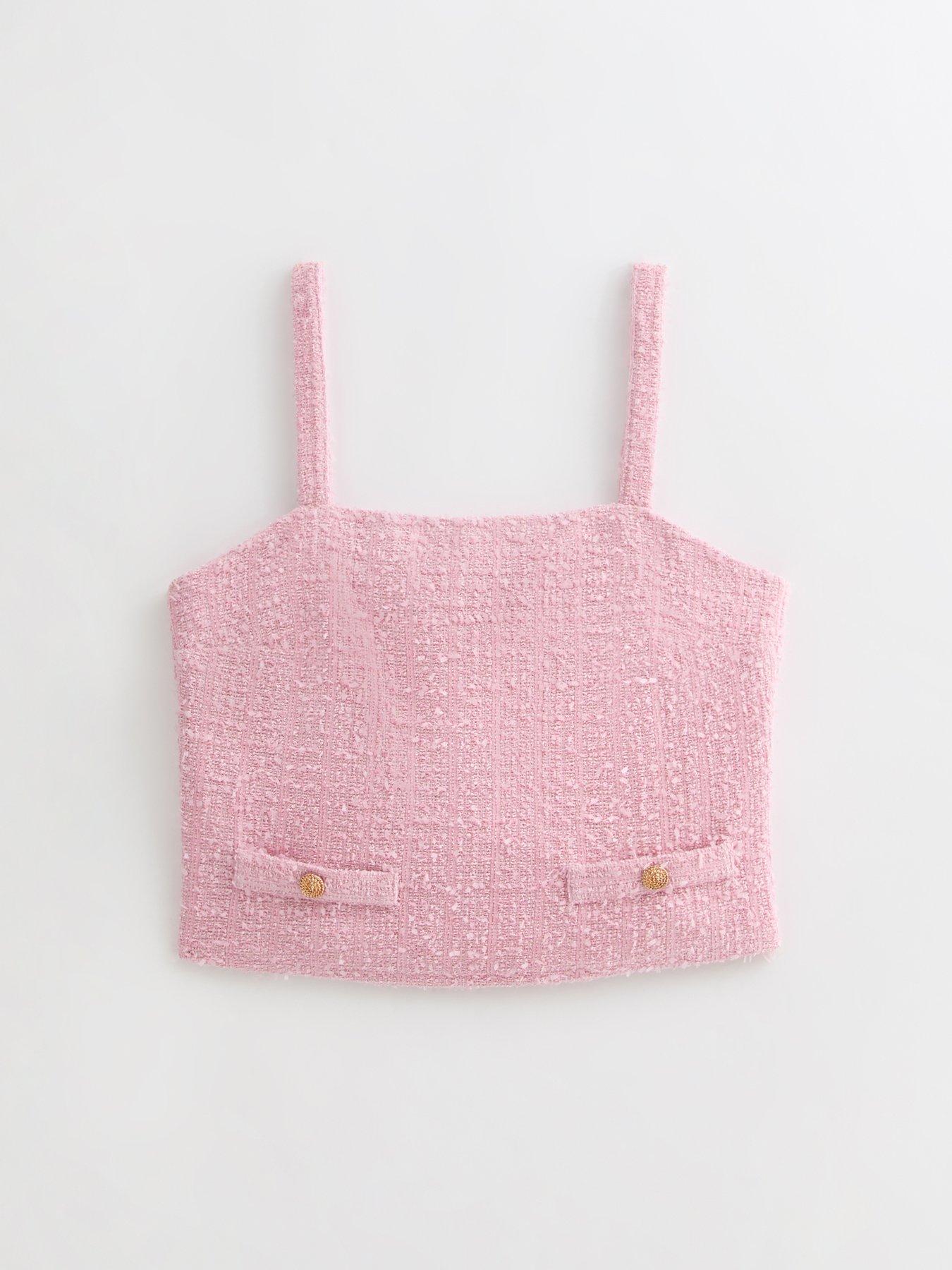 Image 5 of 5 of New Look Pink Textured Button Detail Cropped Vest