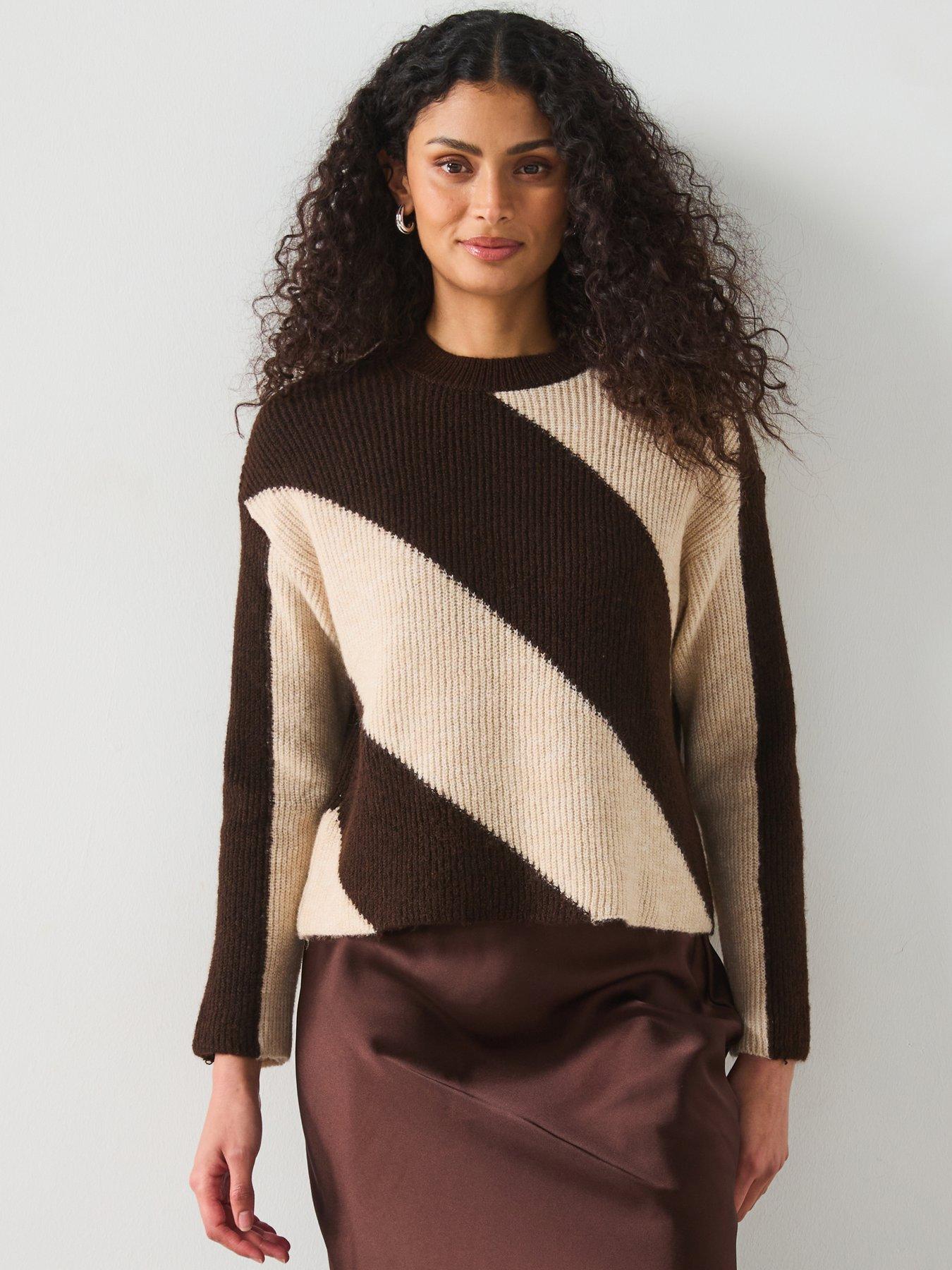 mango-striped-jumper-brown