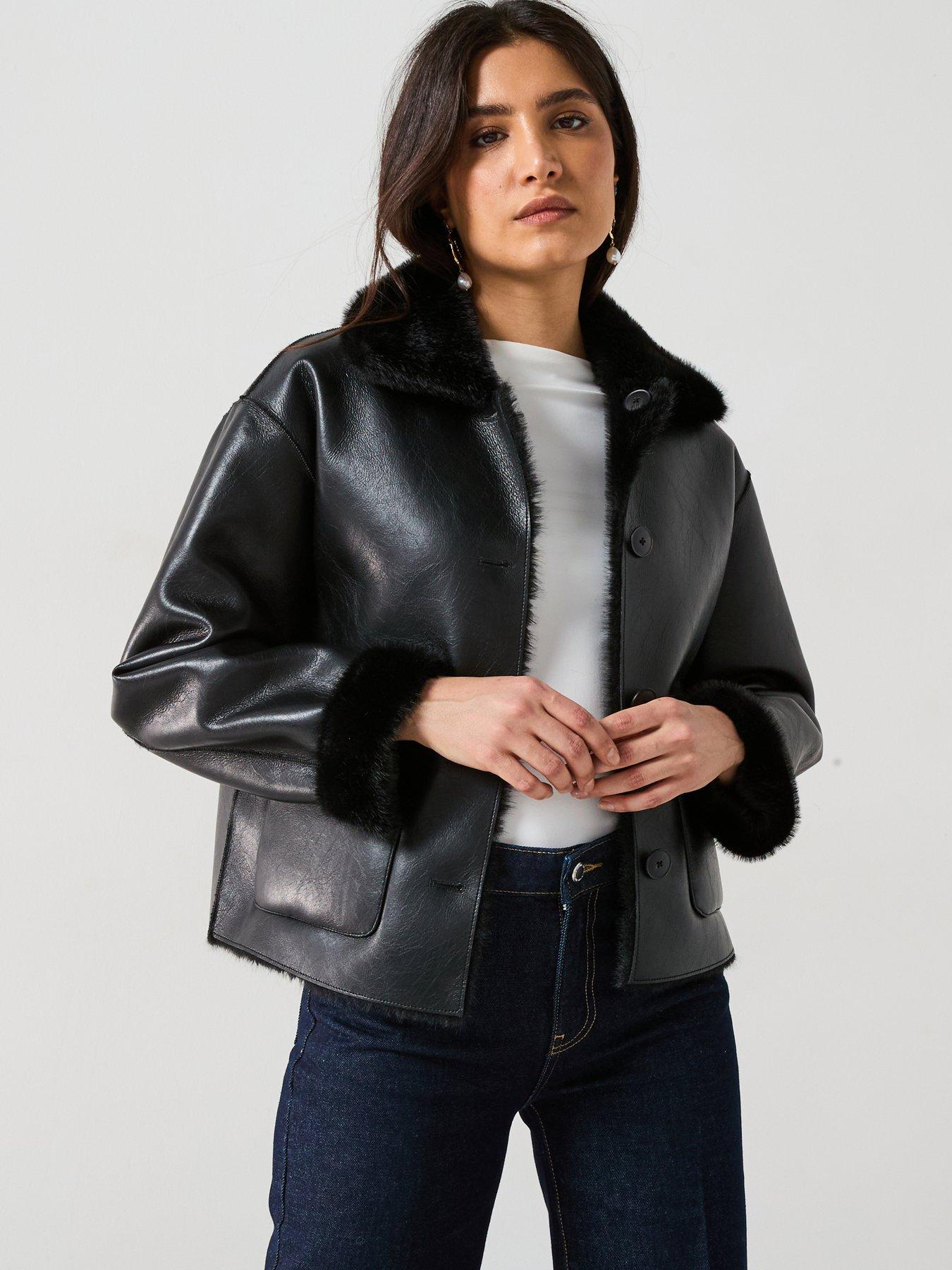 mango-faux-fur-details-pu-aviator-jacket-blackfront