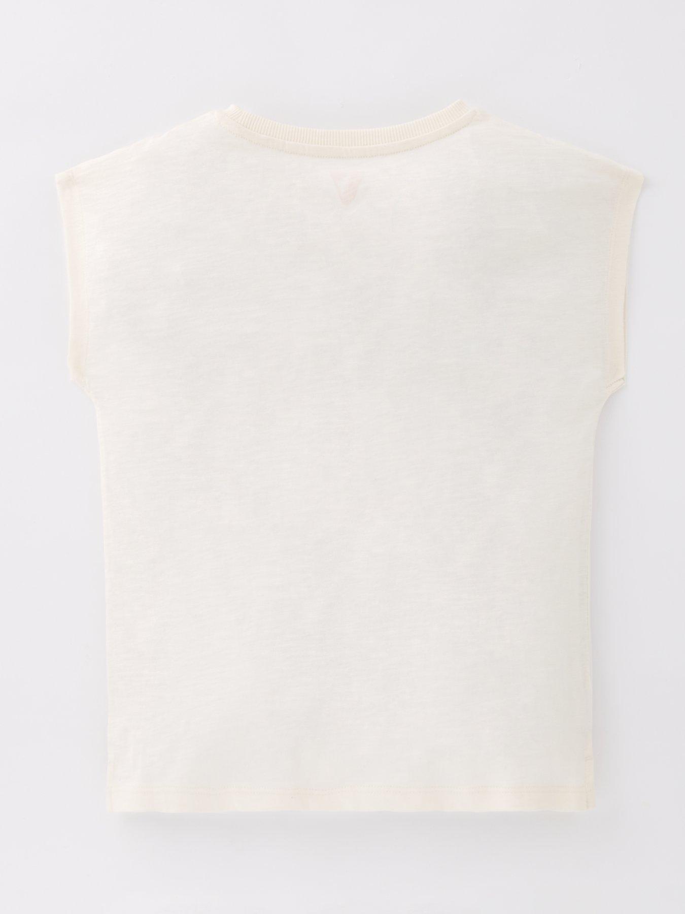 Image 2 of 4 of V by Very Girls Crochet Trim Pocket T-Shirt - Cream