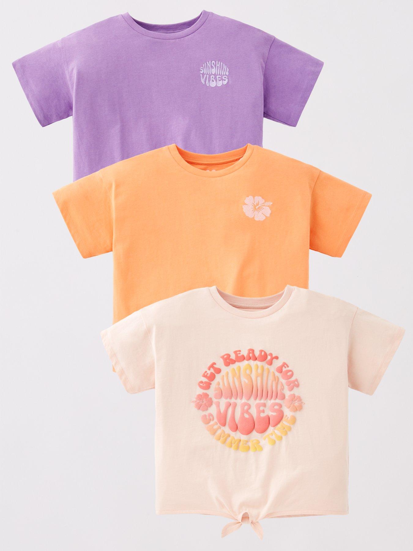 Image of V by Very Girls Tie Front 3 Pack T-Shirt - Multi Print