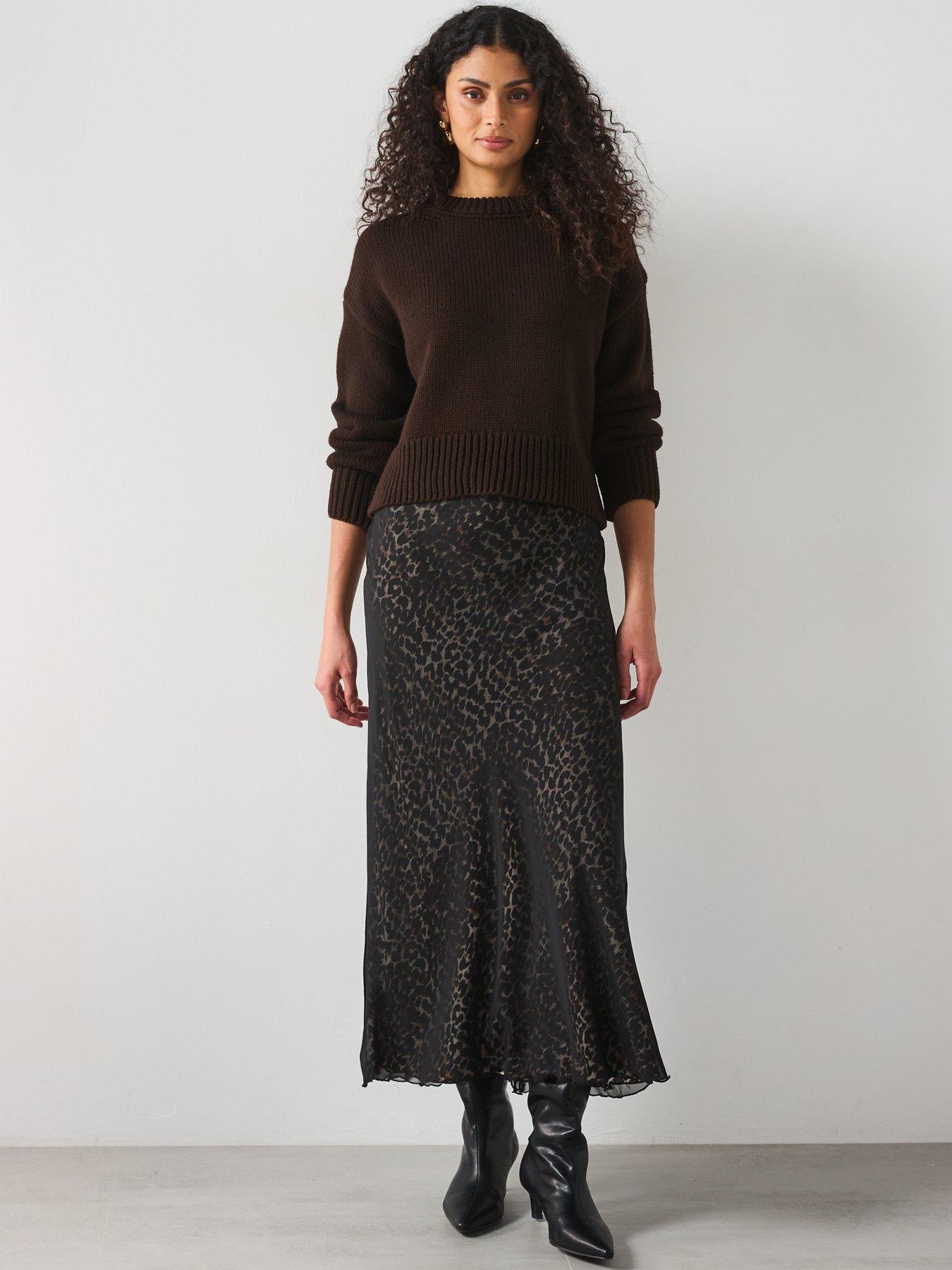 Image 3 of 6 of Mango Chunky Knit Sweater With Ribbed Trims - Brown