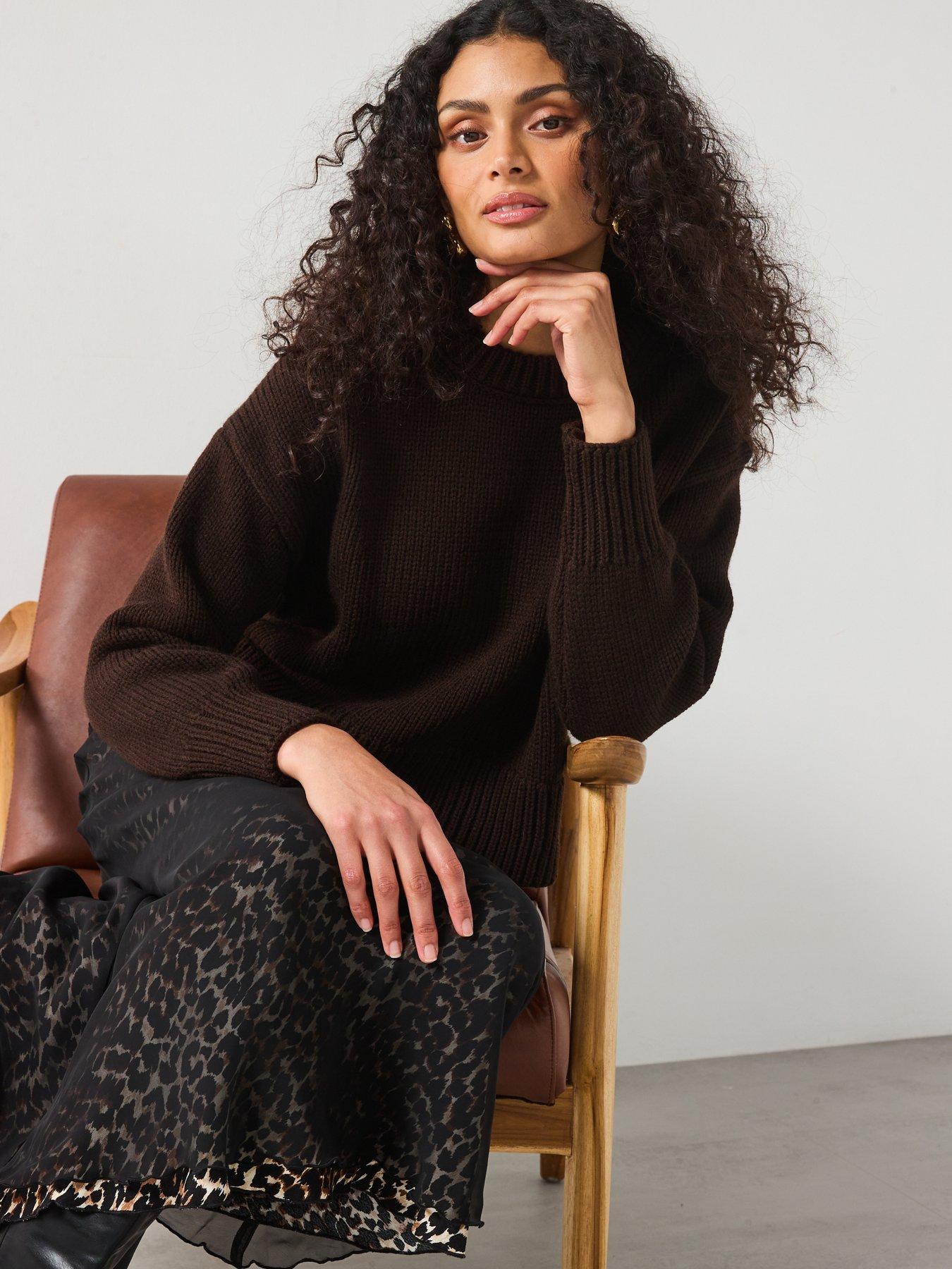 Image 4 of 6 of Mango Chunky Knit Sweater With Ribbed Trims - Brown